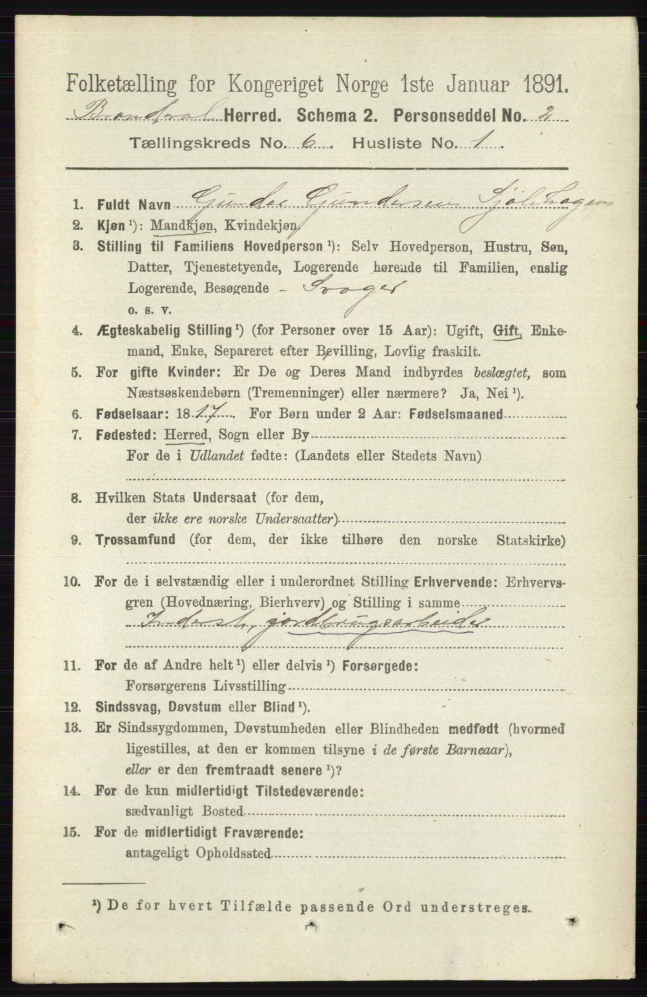 RA, 1891 census for 0422 Brandval, 1891, p. 2850