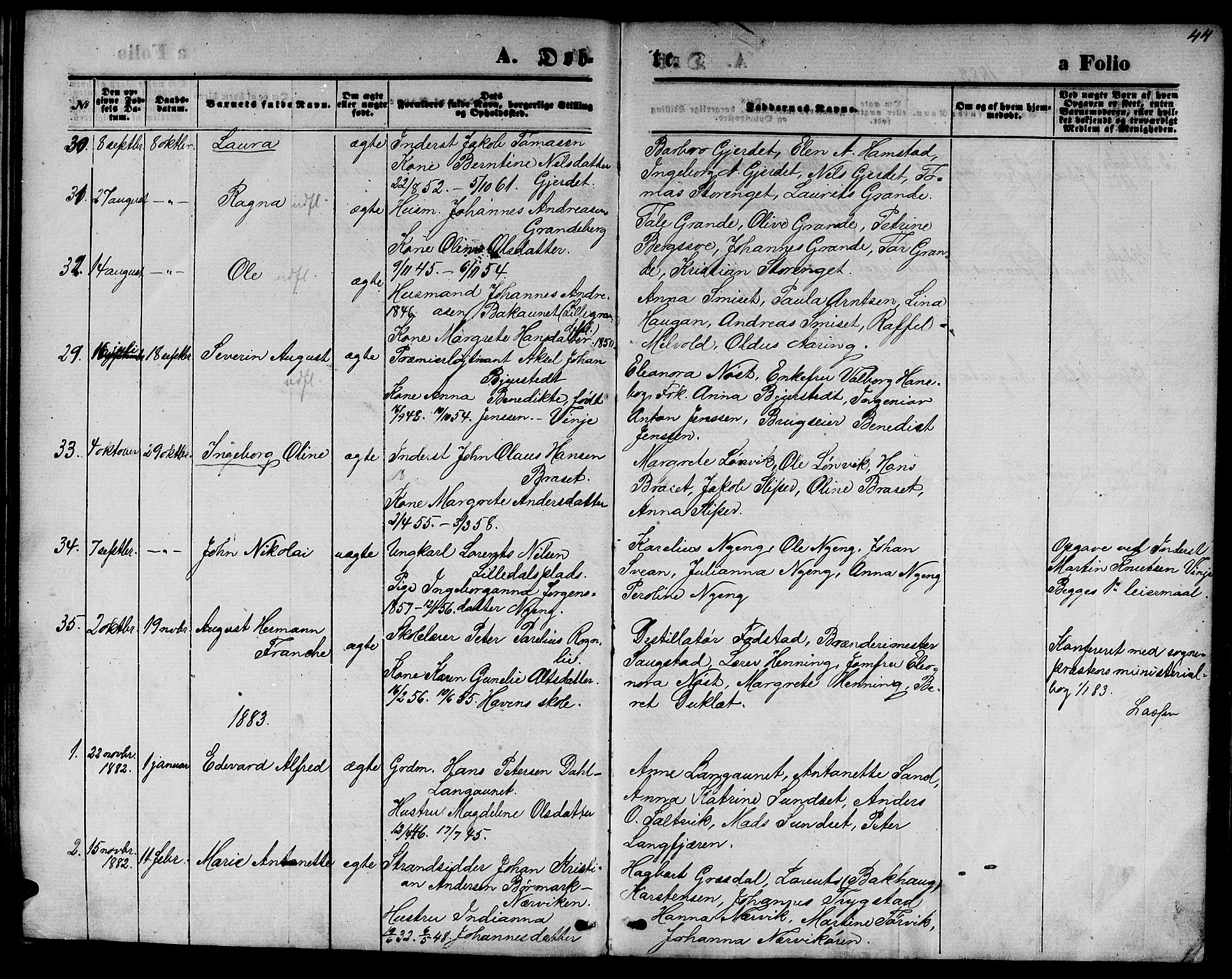 Ministerialprotokoller, klokkerbøker og fødselsregistre - Nord-Trøndelag, SAT/A-1458/733/L0326: Parish register (copy) no. 733C01, 1871-1887, p. 44