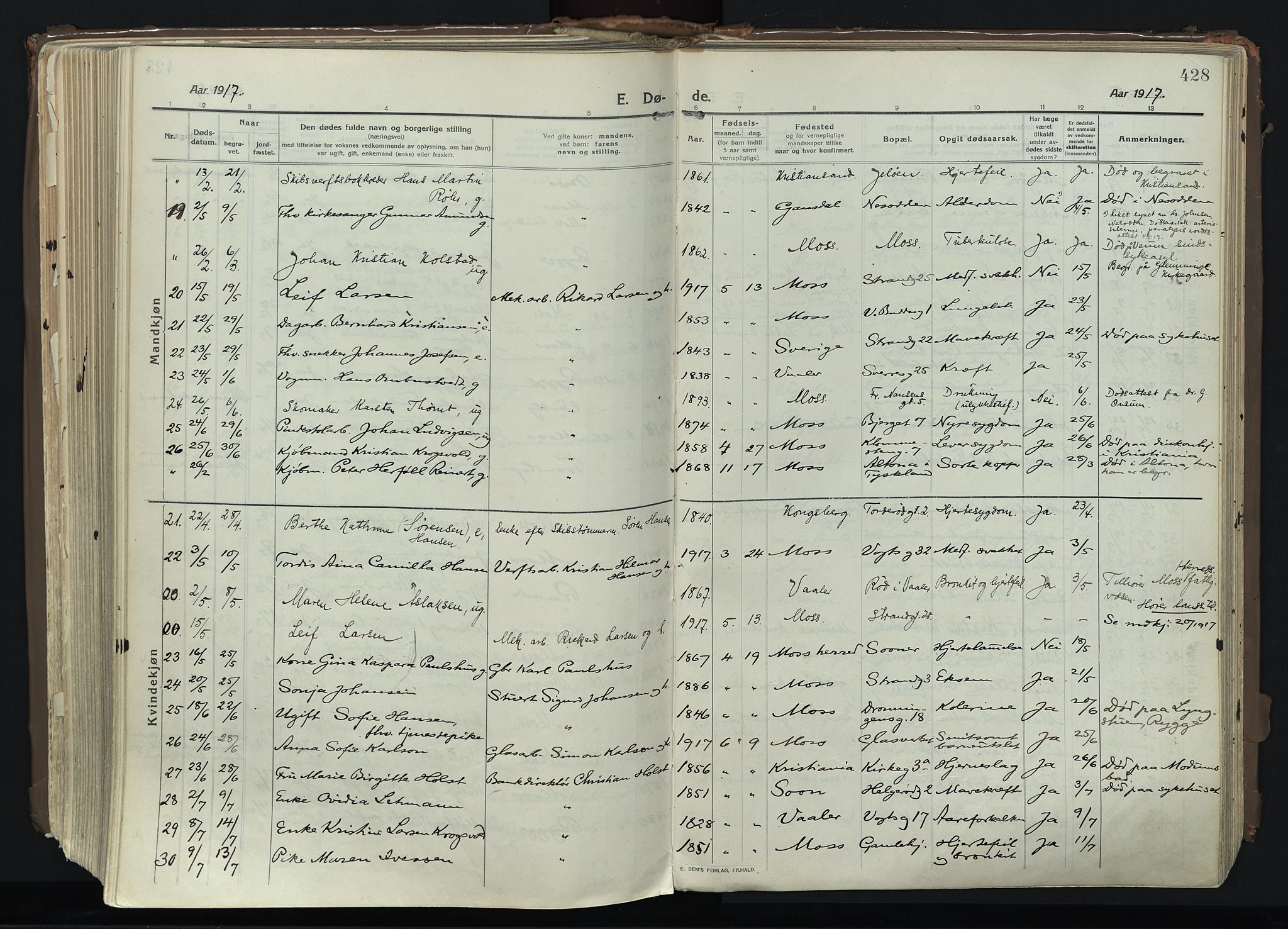 Moss prestekontor Kirkebøker, AV/SAO-A-2003/F/Fb/L0005: Parish register (official) no. II 5, 1913-1923, p. 428