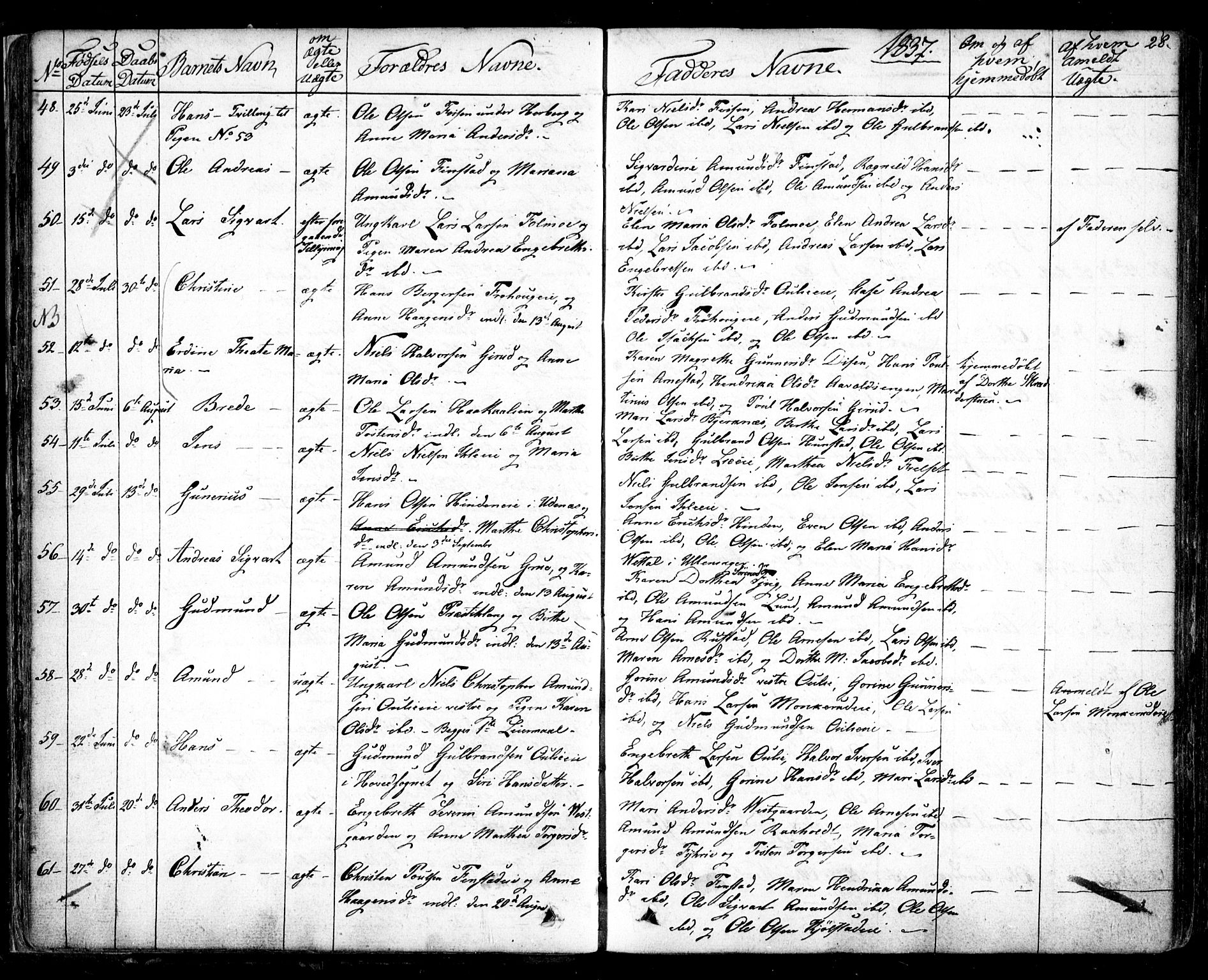 Nes prestekontor Kirkebøker, AV/SAO-A-10410/F/Fa/L0006: Parish register (official) no. I 6, 1833-1845, p. 28