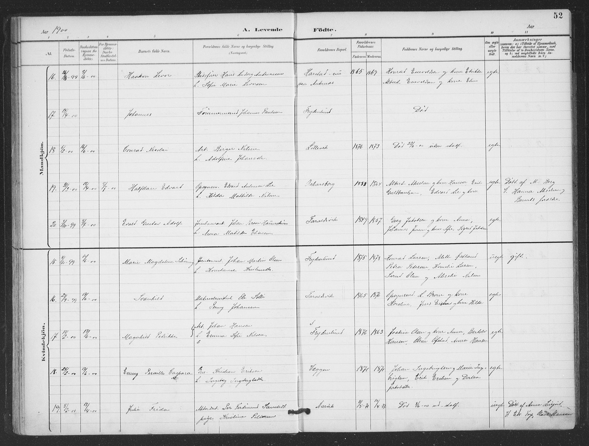 Ministerialprotokoller, klokkerbøker og fødselsregistre - Nordland, AV/SAT-A-1459/866/L0939: Parish register (official) no. 866A02, 1894-1906, p. 52