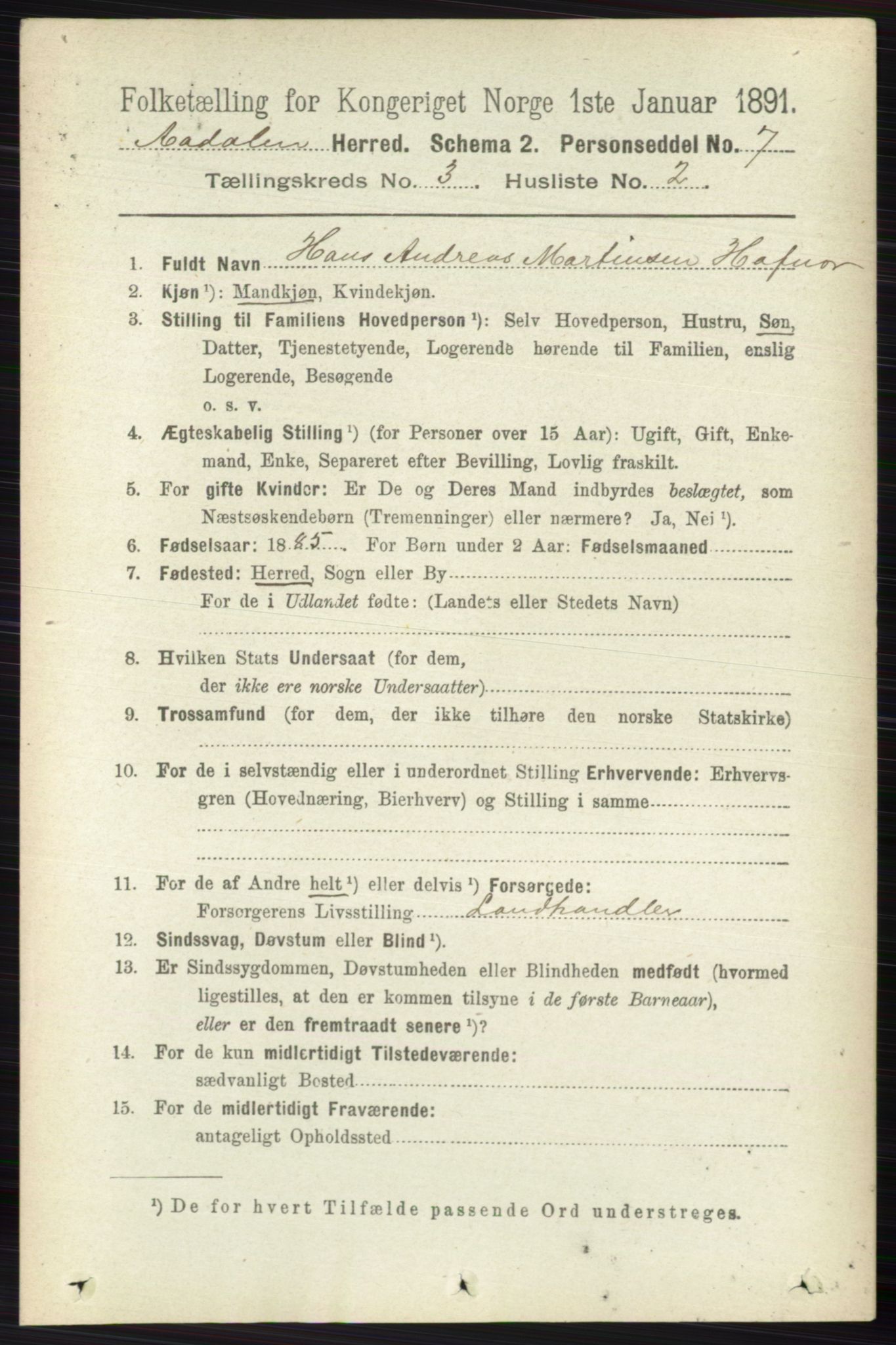 RA, 1891 census for 0614 Ådal, 1891, p. 1046