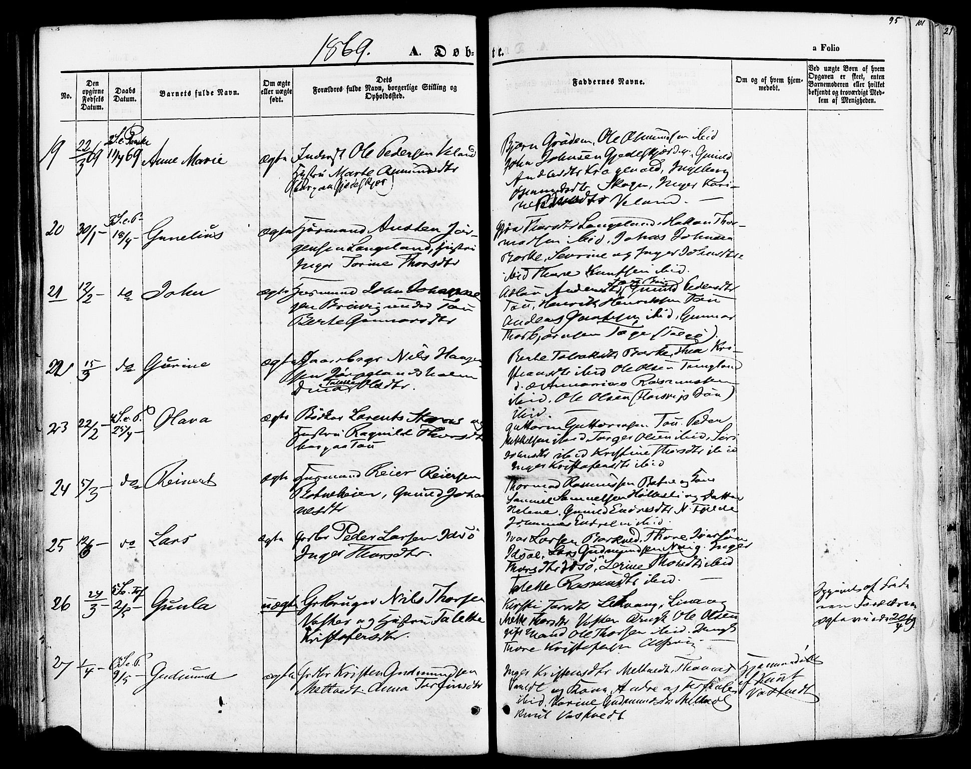 Strand sokneprestkontor, AV/SAST-A-101828/H/Ha/Haa/L0007: Parish register (official) no. A 7, 1855-1881, p. 95