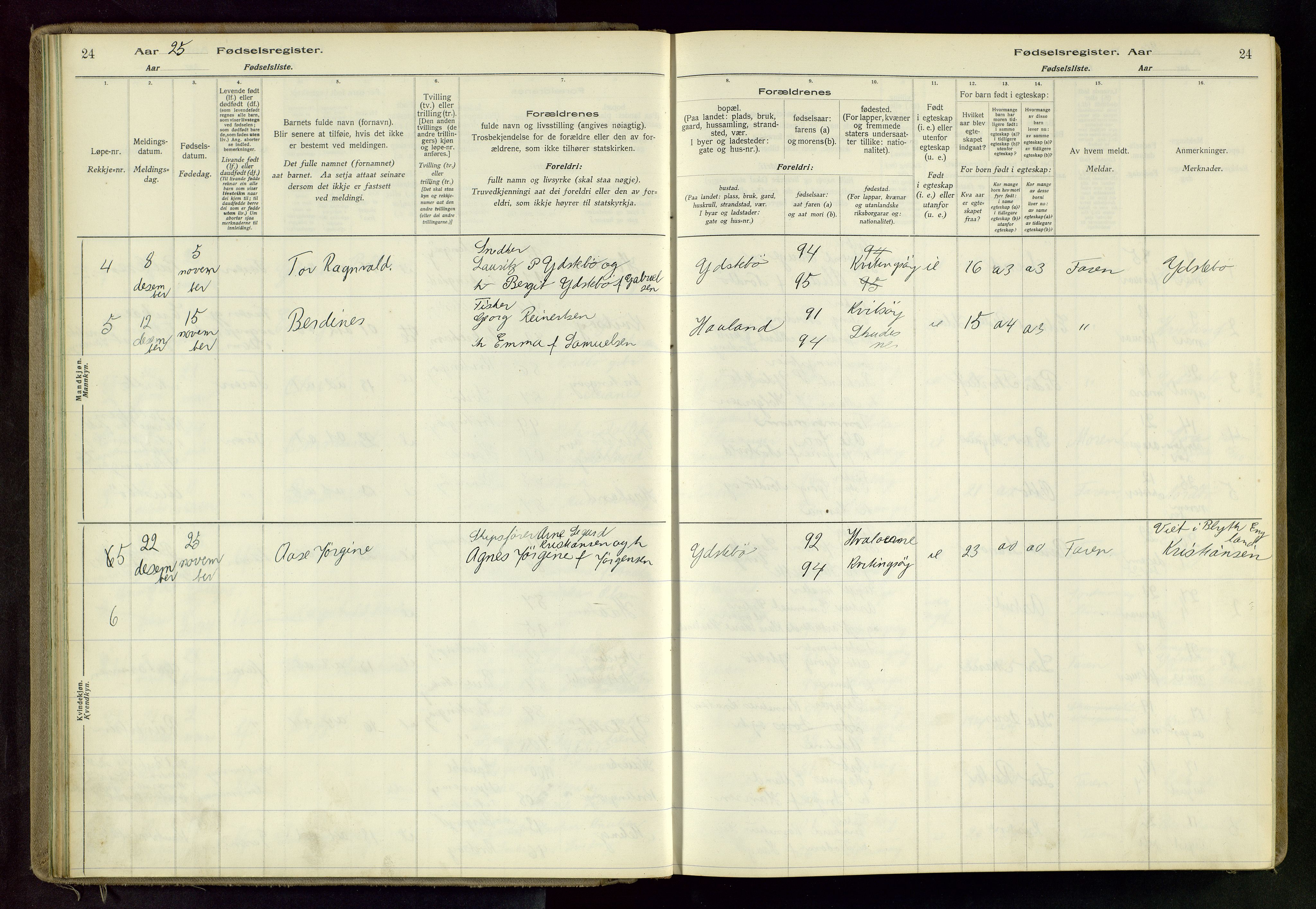 Randaberg sokneprestkontor, SAST/A-101798/001/A/L0004: Birth register no. 4, 1916-1982, p. 24