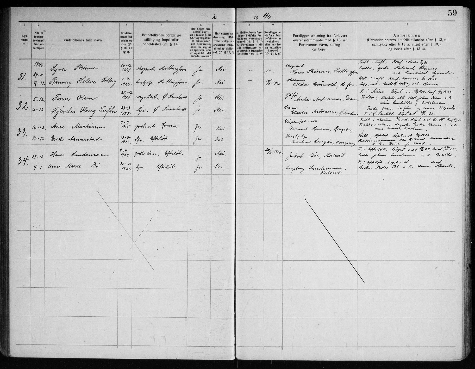 Sandsvær kirkebøker, AV/SAKO-A-244/H/Ha/L0001: Banns register no. 1, 1919-1964, p. 59