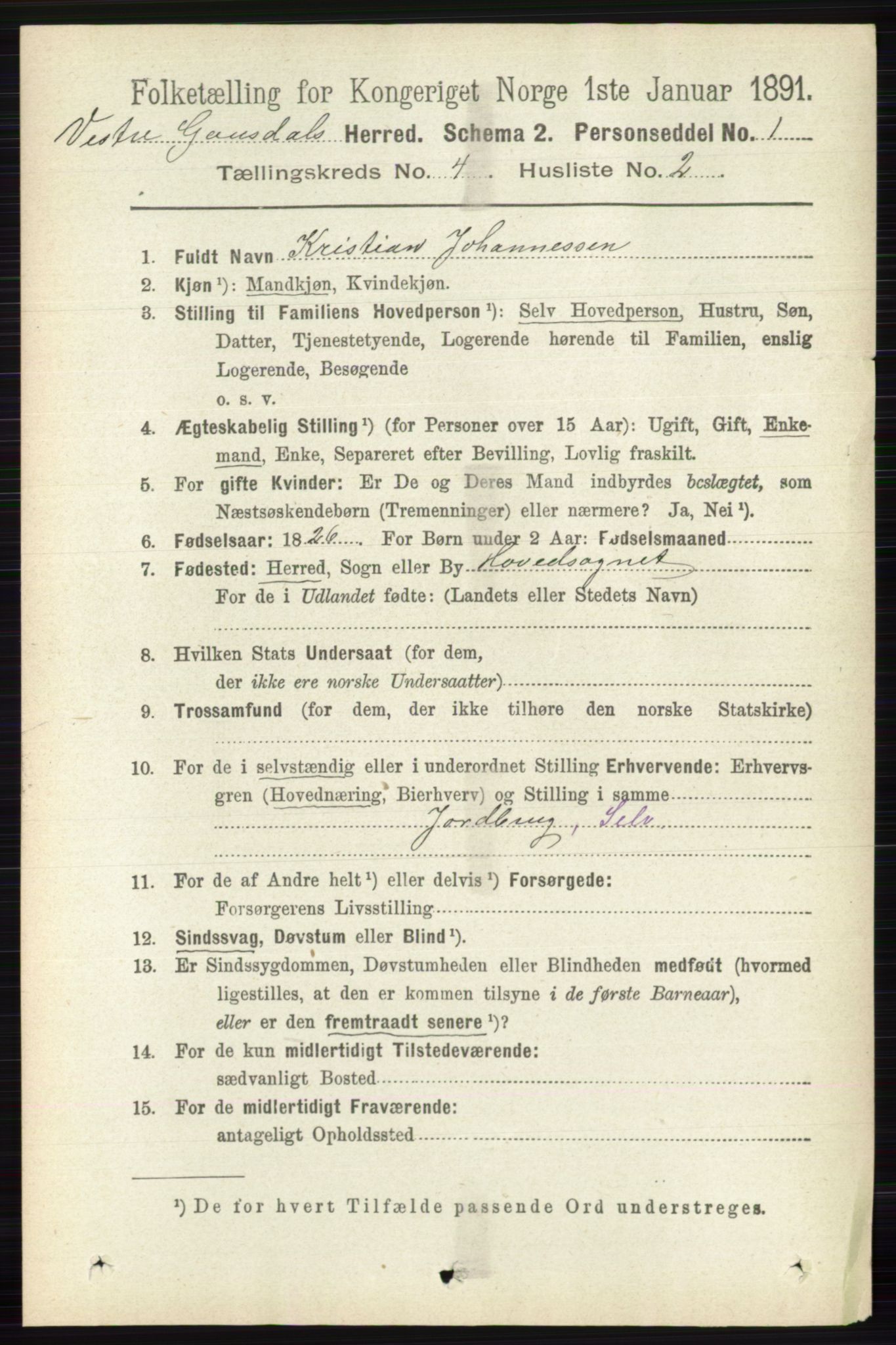 RA, 1891 census for 0523 Vestre Gausdal, 1891, p. 1717