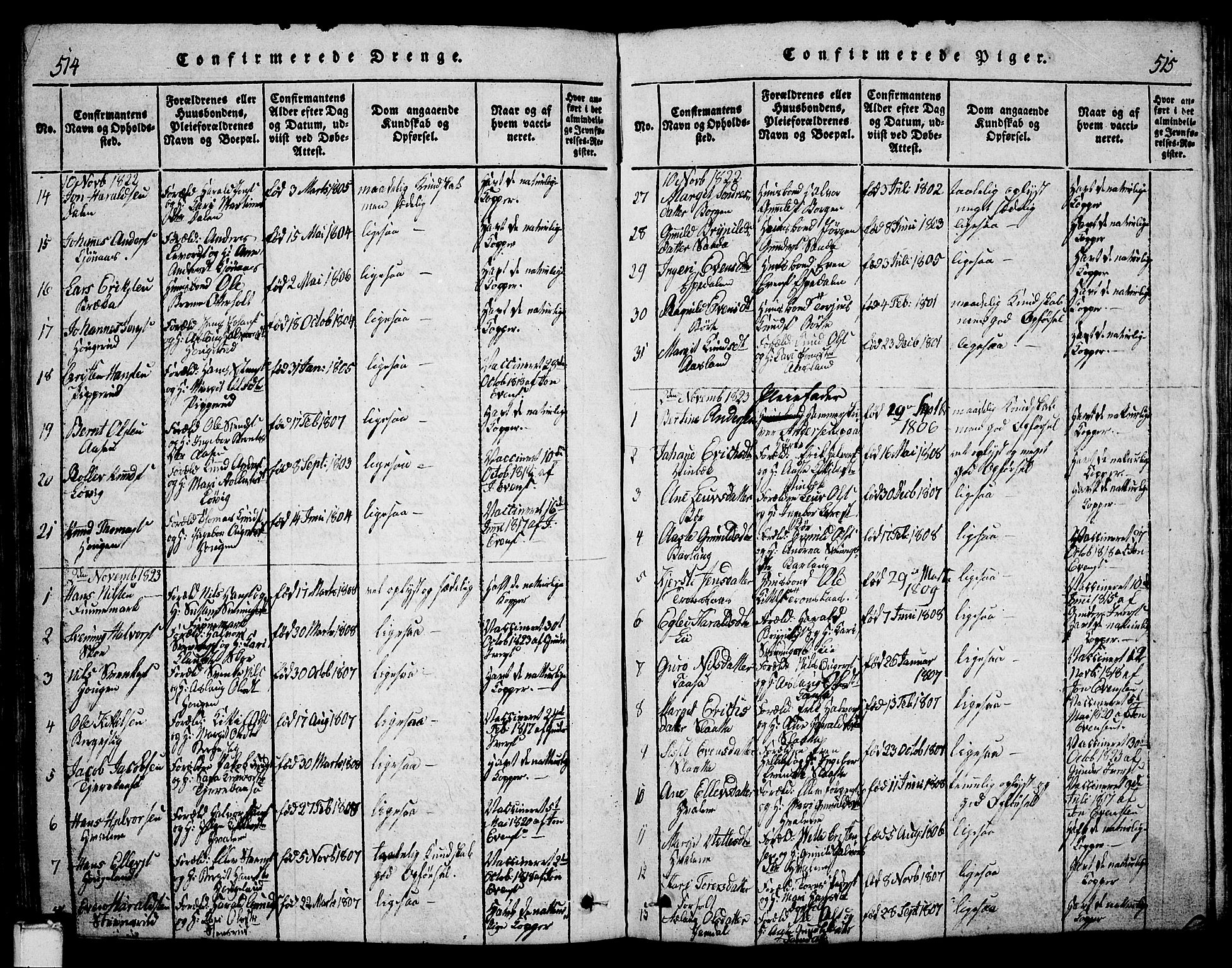 Bø kirkebøker, AV/SAKO-A-257/G/Ga/L0001: Parish register (copy) no. 1, 1815-1831, p. 514-515