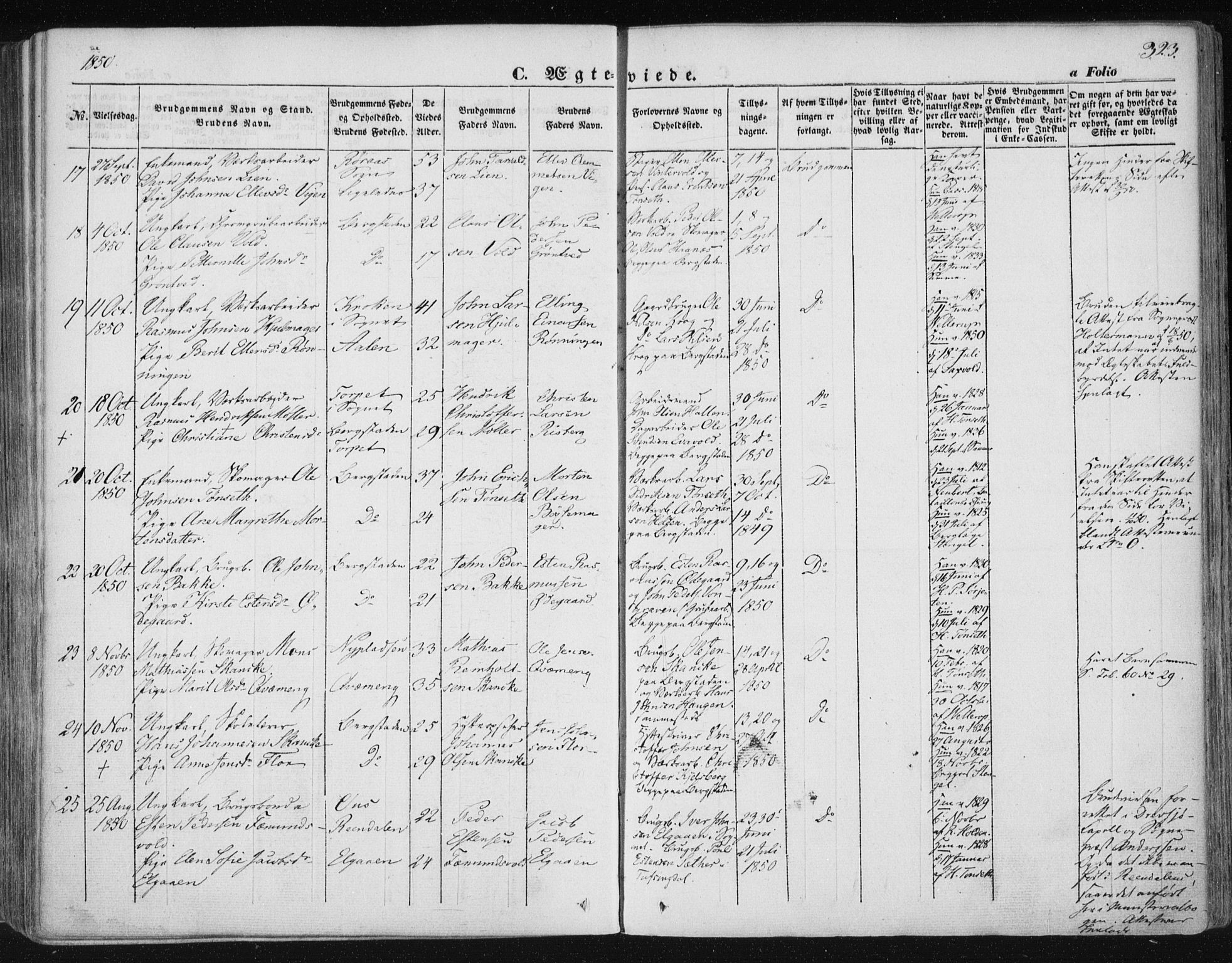 Ministerialprotokoller, klokkerbøker og fødselsregistre - Sør-Trøndelag, SAT/A-1456/681/L0931: Parish register (official) no. 681A09, 1845-1859, p. 323