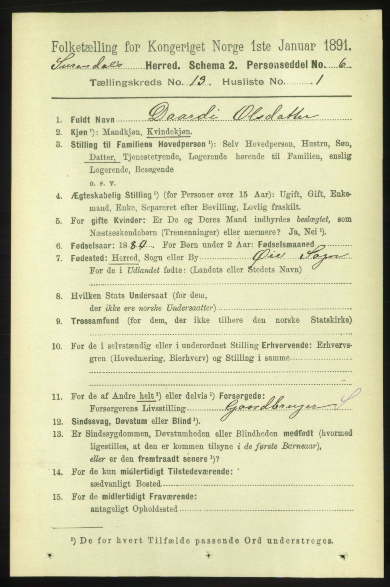 RA, 1891 census for 1566 Surnadal, 1891, p. 3172