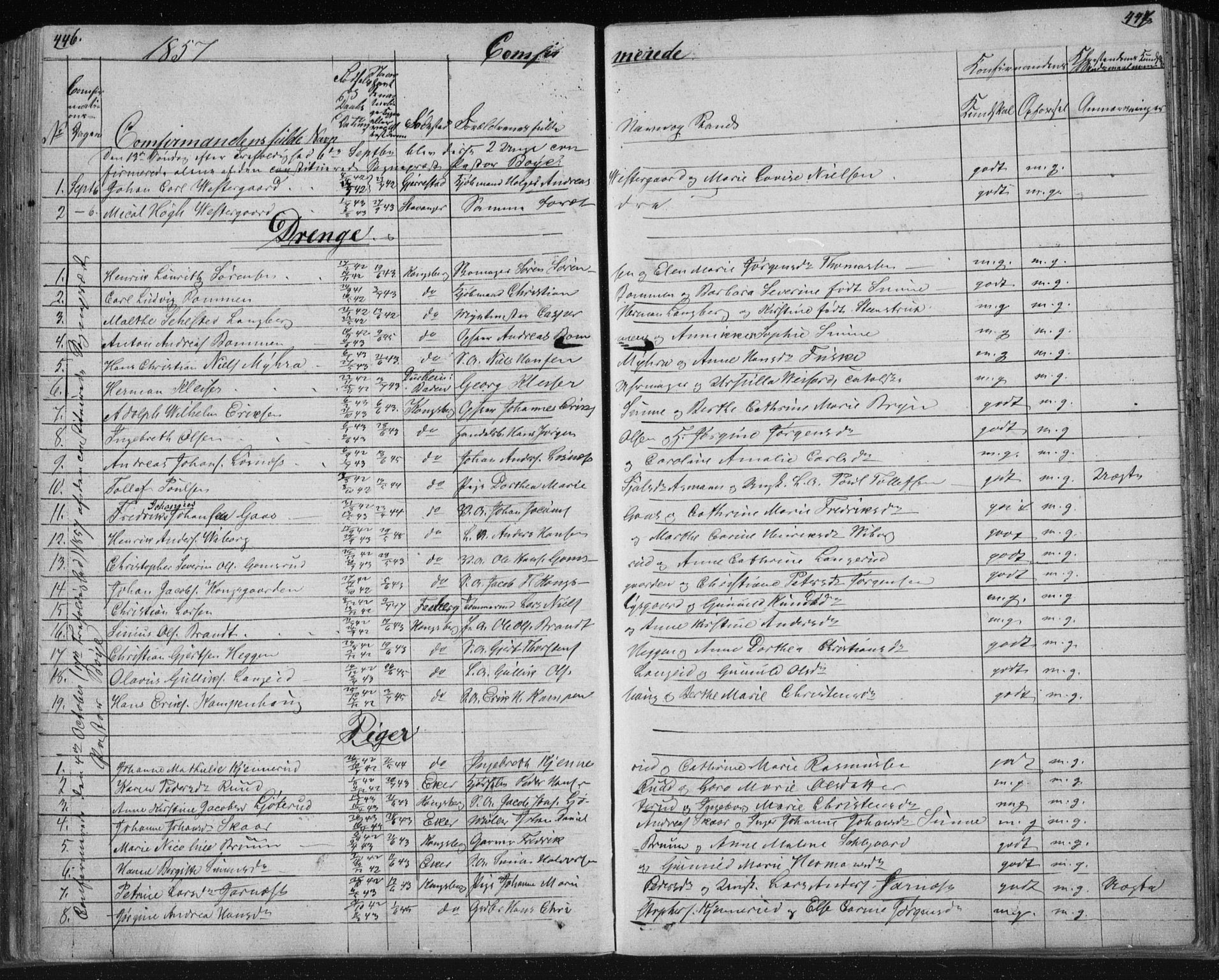 Kongsberg kirkebøker, SAKO/A-22/F/Fa/L0009: Parish register (official) no. I 9, 1839-1858, p. 446-447