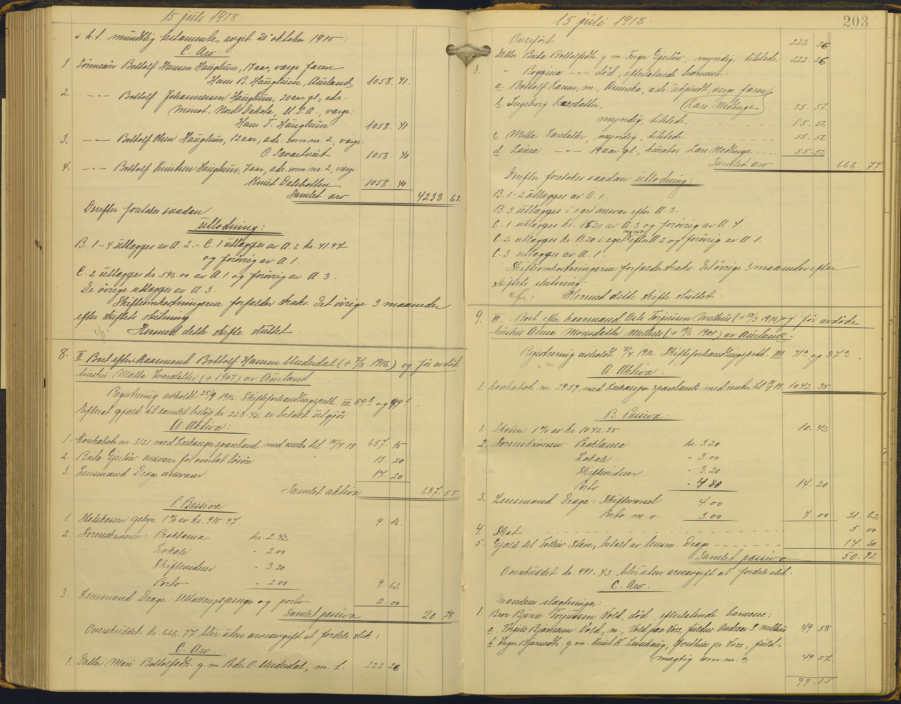 Ytre Sogn tingrett, AV/SAB-A-2601/1/H/Hc/L0006: Skifteutlodningsprotokoll, 1911-1919, p. 202b-203a