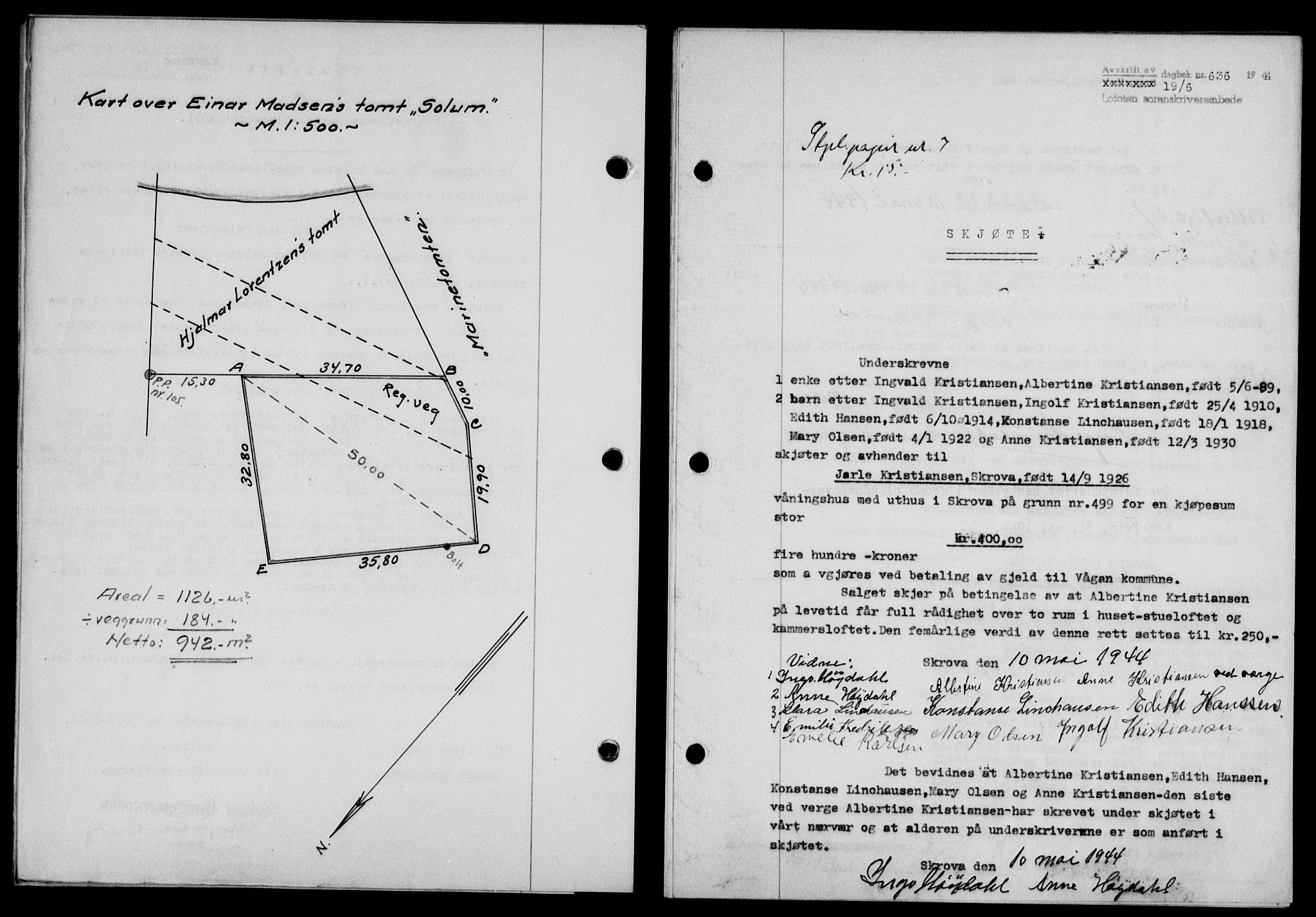 Lofoten sorenskriveri, SAT/A-0017/1/2/2C/L0012a: Mortgage book no. 12a, 1943-1944, Diary no: : 636/1944