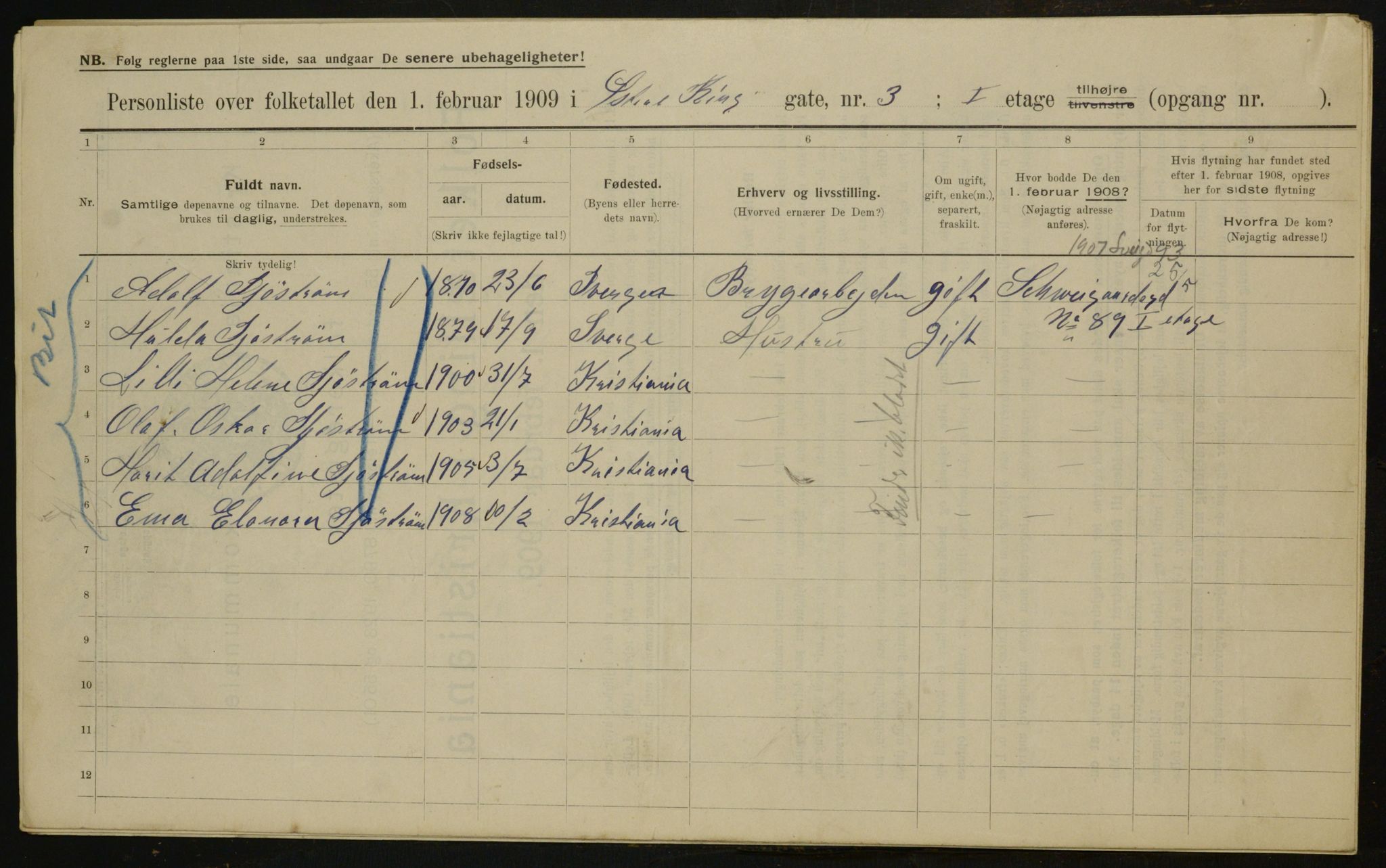 OBA, Municipal Census 1909 for Kristiania, 1909, p. 41437