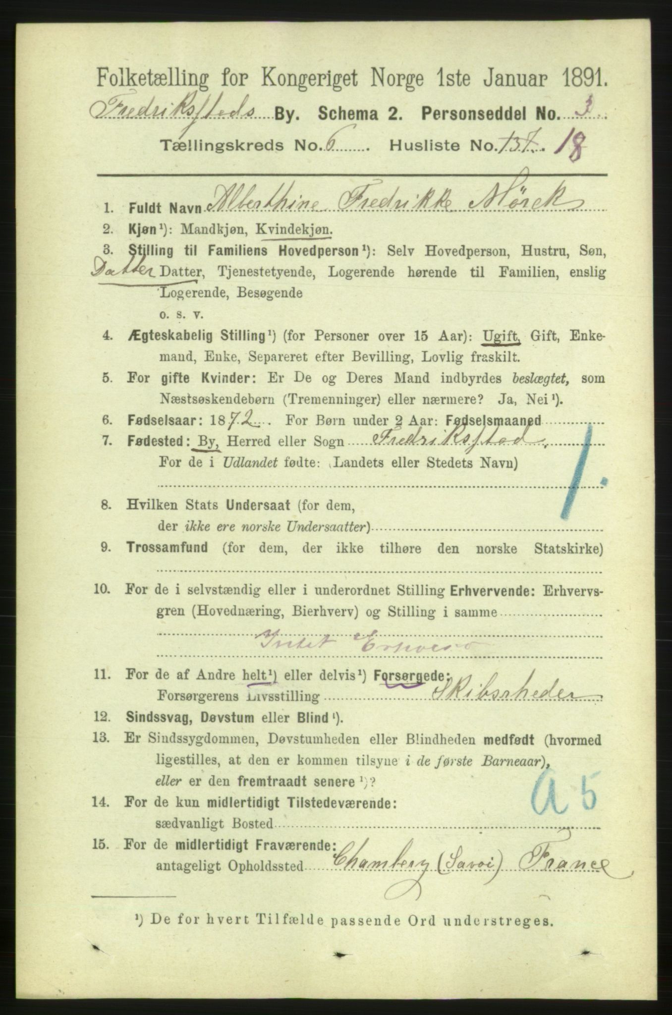 RA, 1891 census for 0103 Fredrikstad, 1891, p. 7816