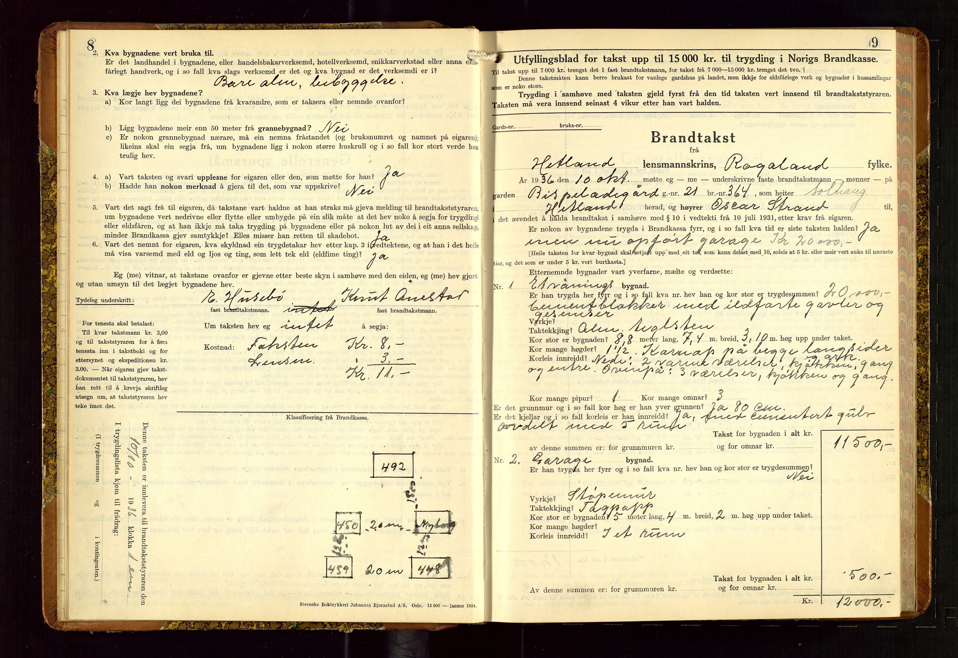 Hetland lensmannskontor, SAST/A-100101/Gob/L0005: "Brandtakstprotokoll", 1936-1938, p. 8-9