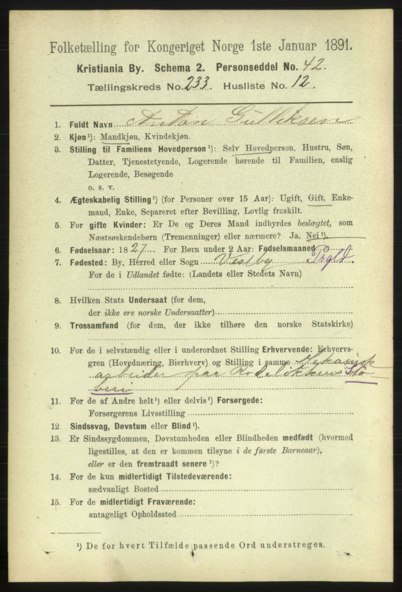 RA, 1891 census for 0301 Kristiania, 1891, p. 143400