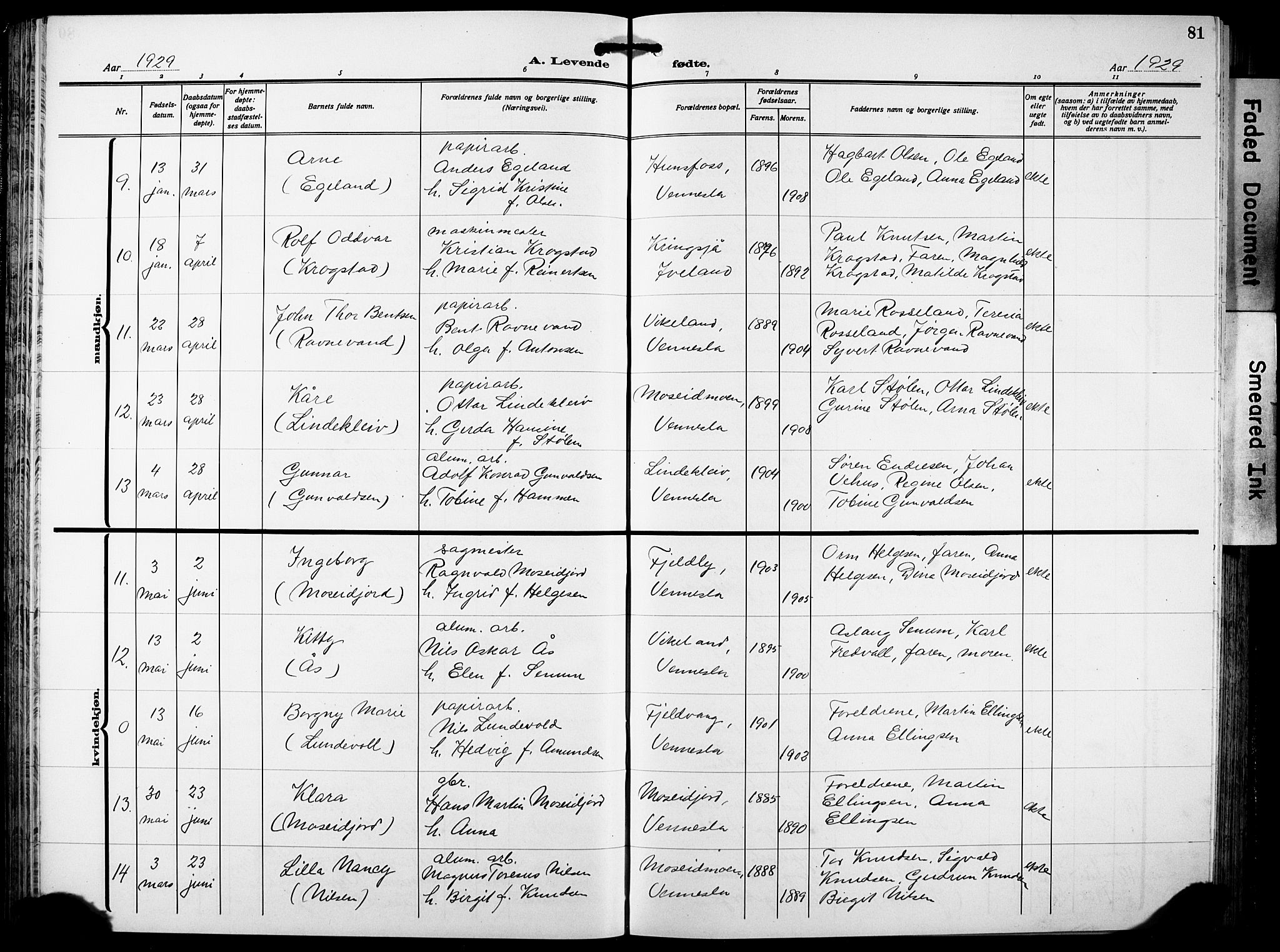 Vennesla sokneprestkontor, AV/SAK-1111-0045/Fb/Fbb/L0007: Parish register (copy) no. B 7, 1922-1933, p. 81