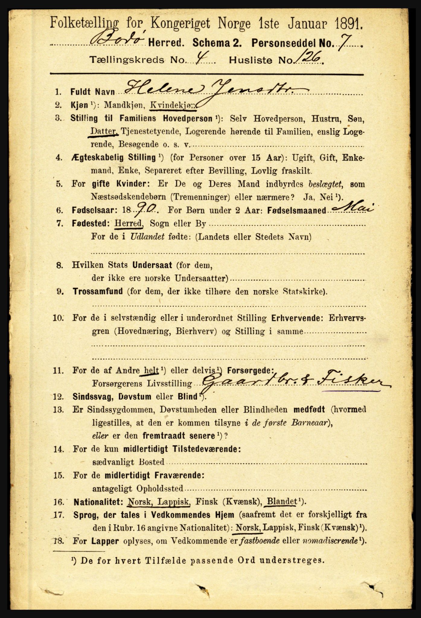 RA, 1891 census for 1843 Bodø, 1891, p. 3025