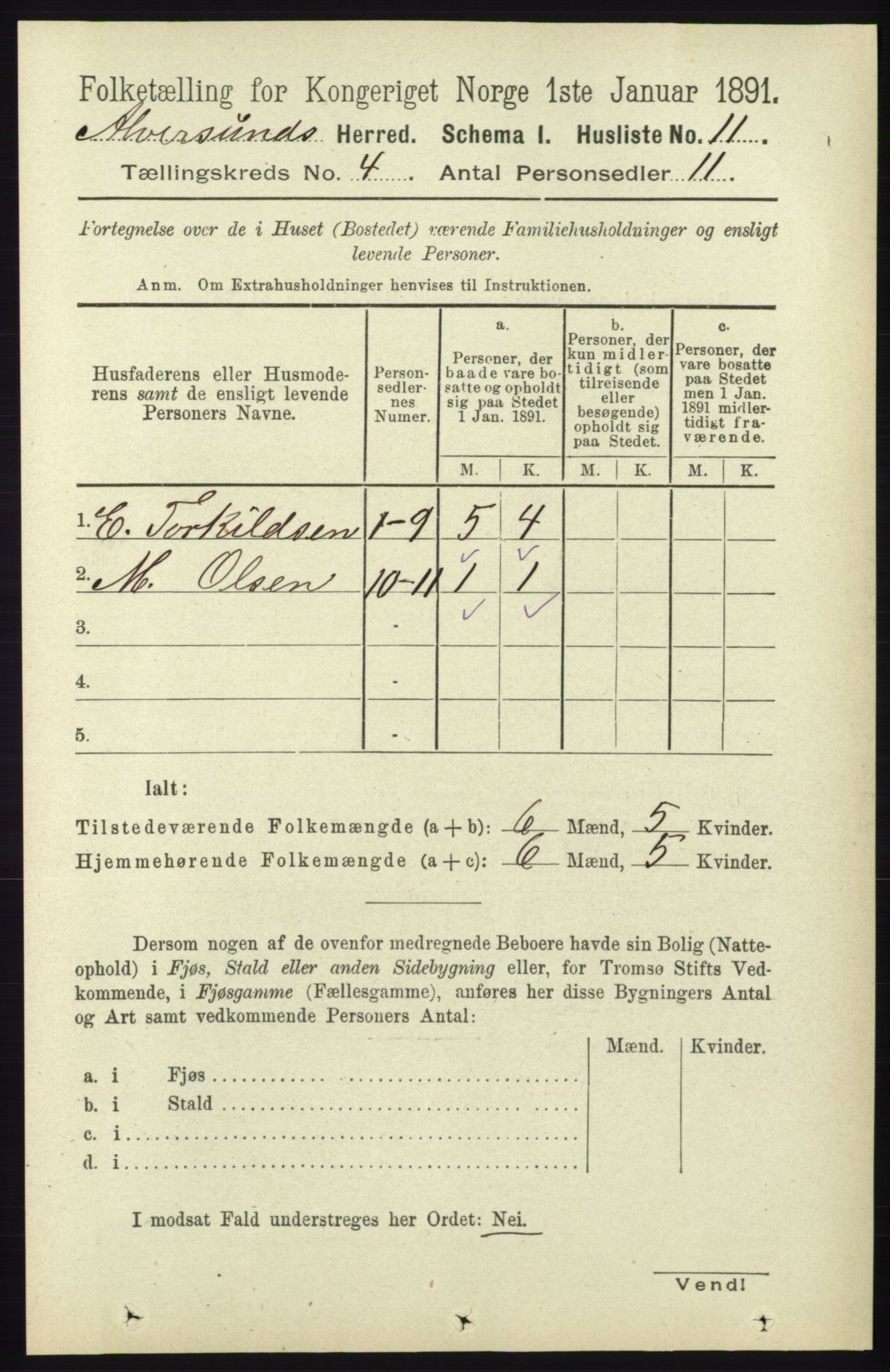 RA, 1891 census for 1257 Alversund, 1891, p. 1621