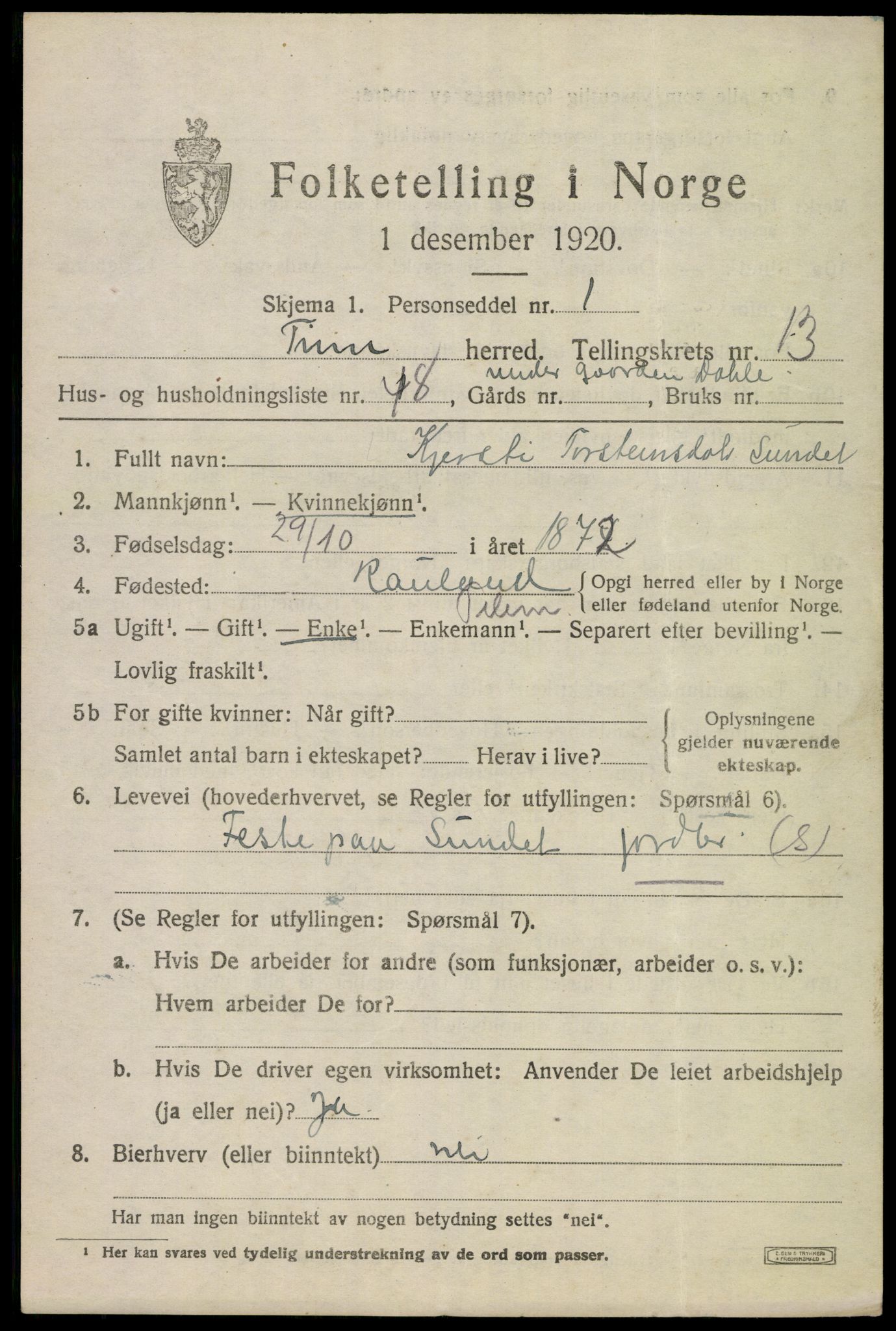 SAKO, 1920 census for Tinn, 1920, p. 8660