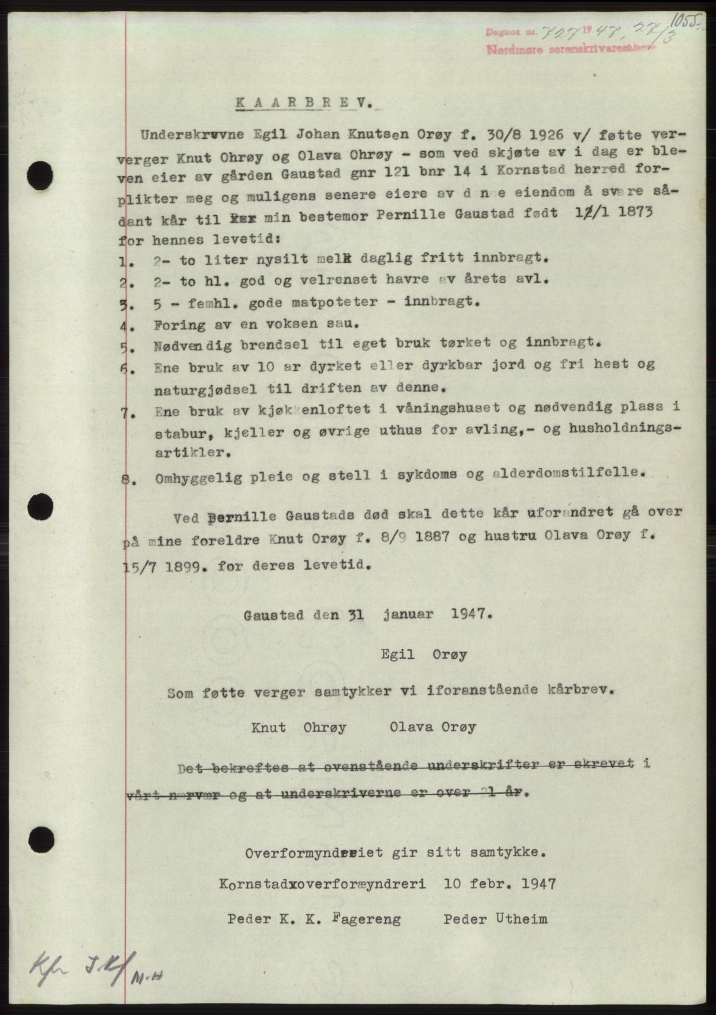 Nordmøre sorenskriveri, AV/SAT-A-4132/1/2/2Ca: Mortgage book no. B95, 1946-1947, Diary no: : 727/1947