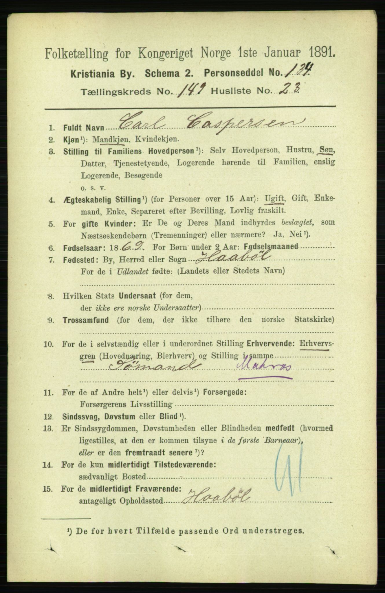 RA, 1891 census for 0301 Kristiania, 1891, p. 83743