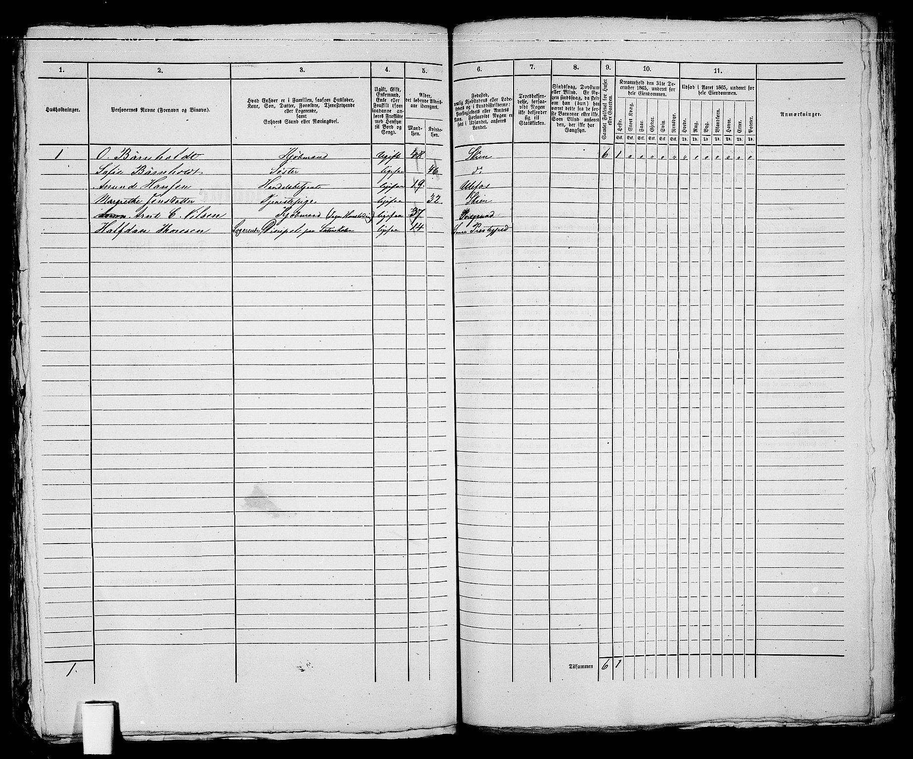 RA, 1865 census for Skien, 1865, p. 365