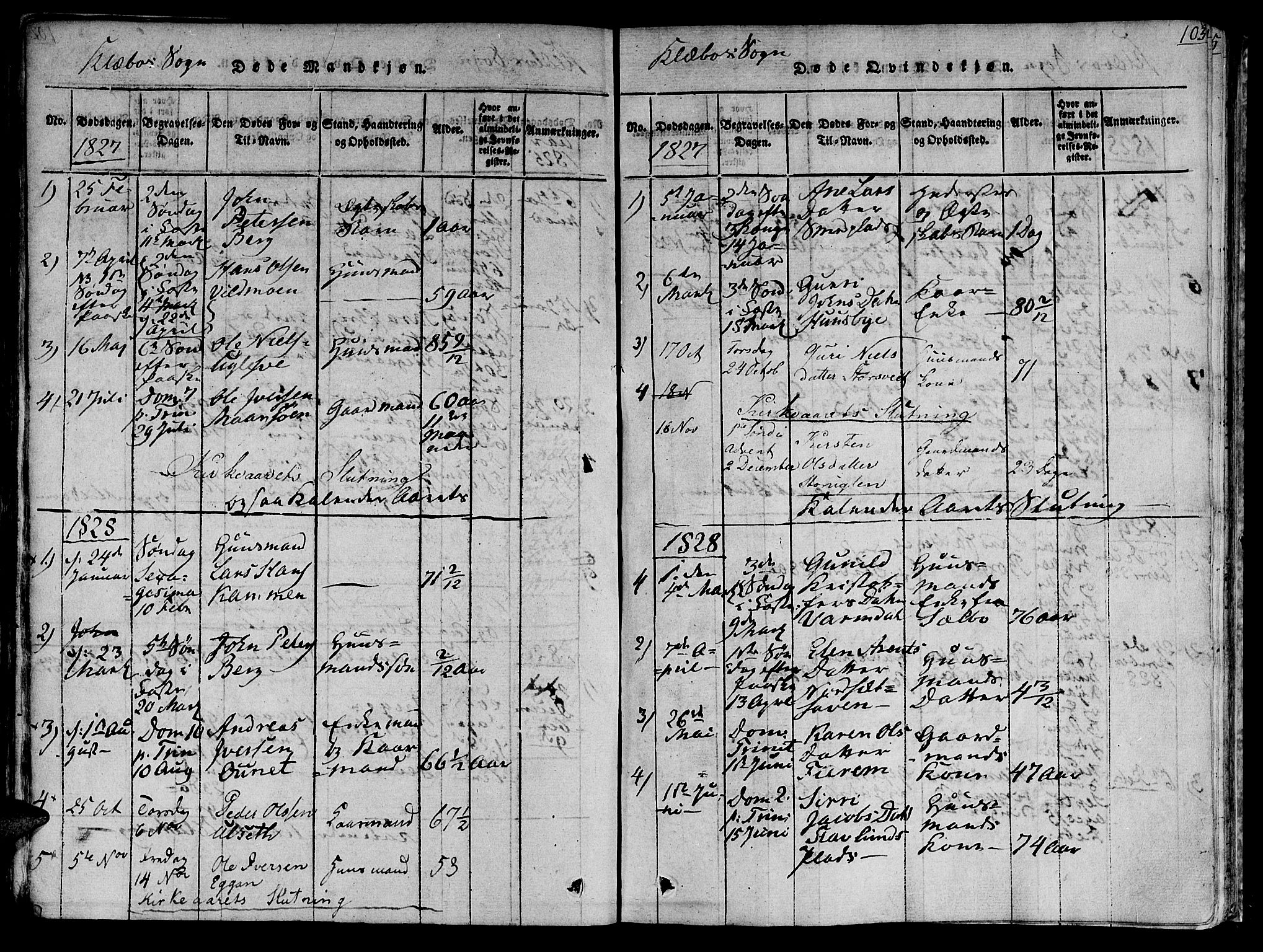 Ministerialprotokoller, klokkerbøker og fødselsregistre - Sør-Trøndelag, AV/SAT-A-1456/618/L0439: Parish register (official) no. 618A04 /1, 1816-1843, p. 103