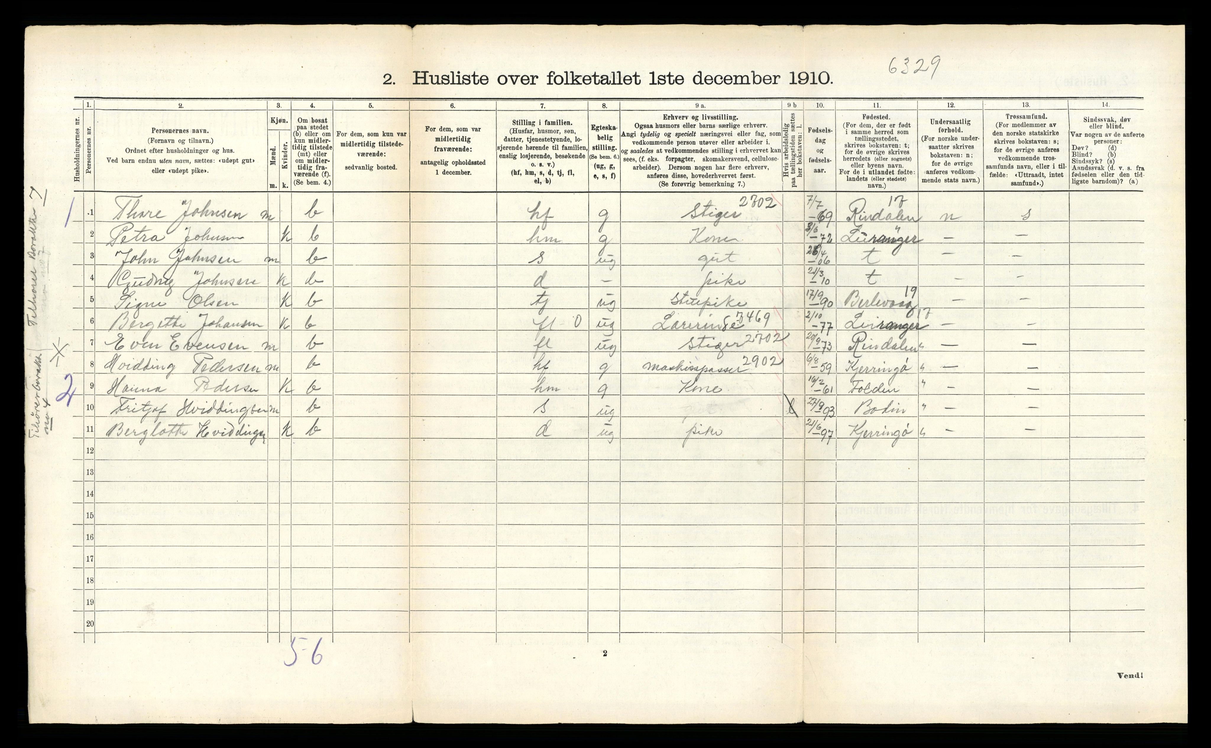 RA, 1910 census for Fauske, 1910, p. 315