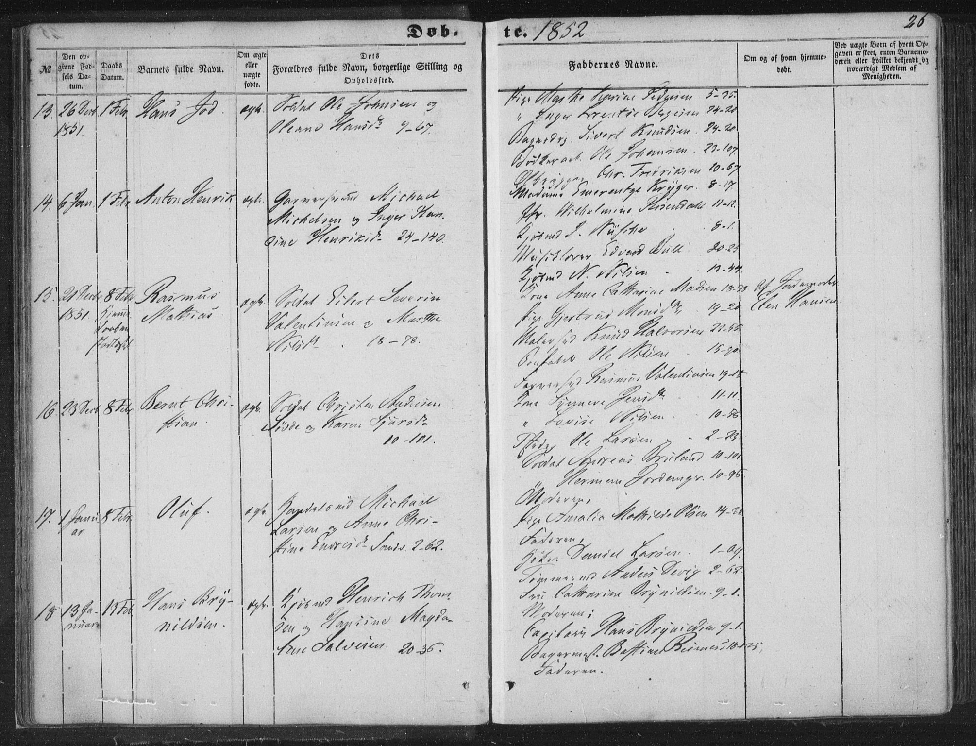 Korskirken sokneprestembete, AV/SAB-A-76101/H/Haa/L0017: Parish register (official) no. B 3, 1851-1857, p. 26