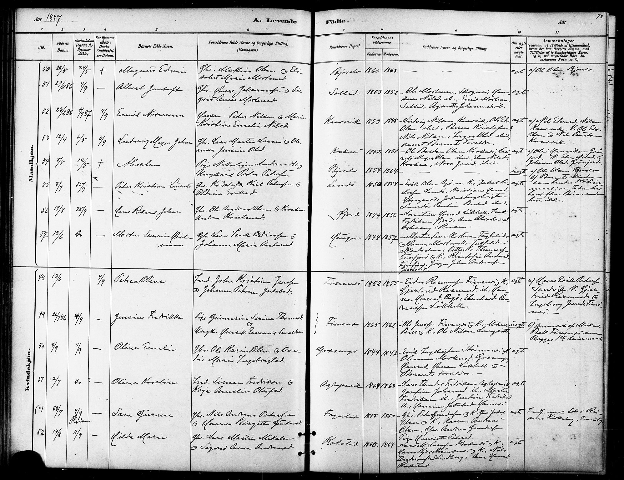 Lenvik sokneprestembete, AV/SATØ-S-1310/H/Ha/Haa/L0011kirke: Parish register (official) no. 11, 1880-1889, p. 73