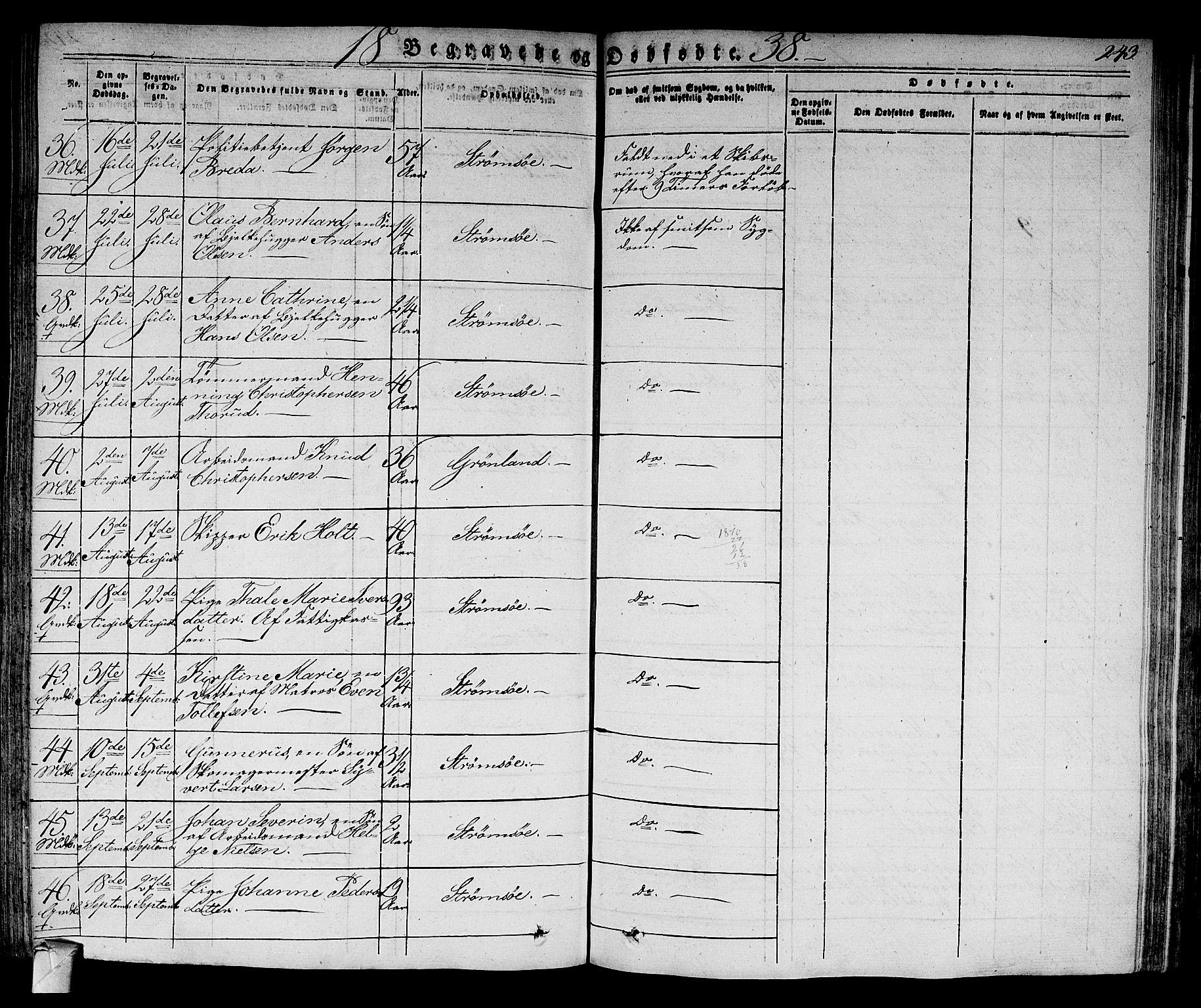 Strømsø kirkebøker, SAKO/A-246/F/Fa/L0012: Parish register (official) no. I 12, 1830-1847, p. 243