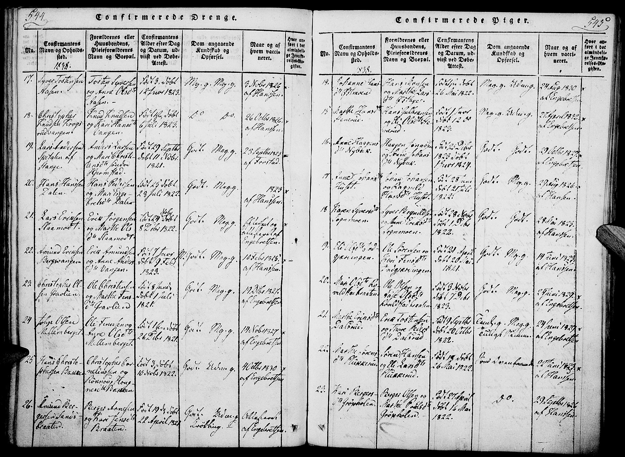 Nord-Odal prestekontor, AV/SAH-PREST-032/H/Ha/Haa/L0001: Parish register (official) no. 1, 1819-1838, p. 544-545