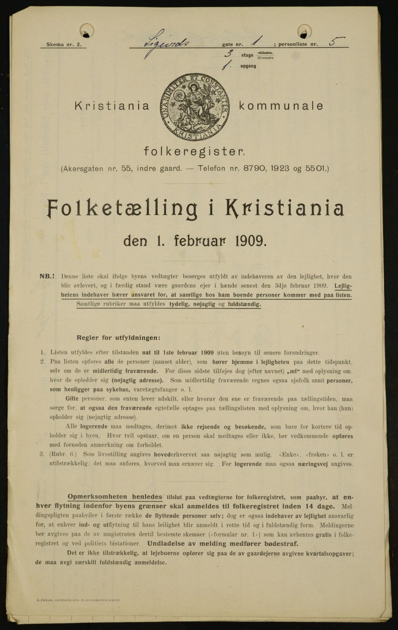 OBA, Municipal Census 1909 for Kristiania, 1909, p. 86033