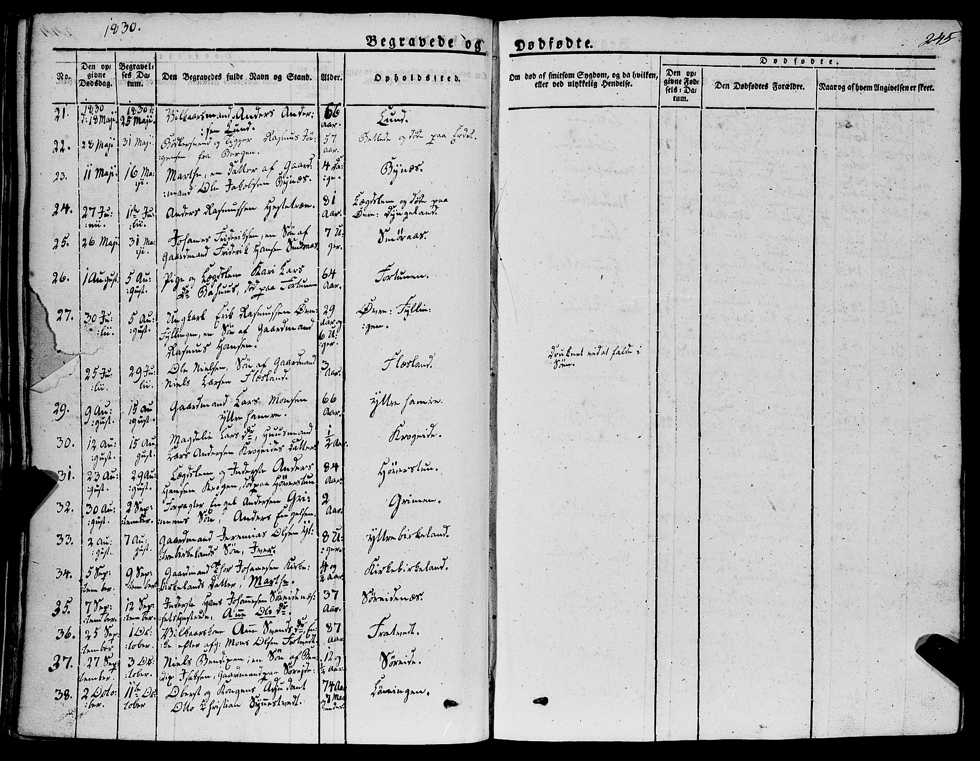 Fana Sokneprestembete, SAB/A-75101/H/Haa/Haaa/L0008: Parish register (official) no. A 8, 1829-1851, p. 245