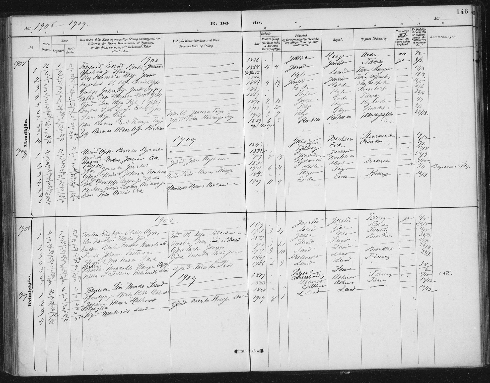 Nedstrand sokneprestkontor, AV/SAST-A-101841/01/IV: Parish register (official) no. A 13, 1887-1915, p. 146