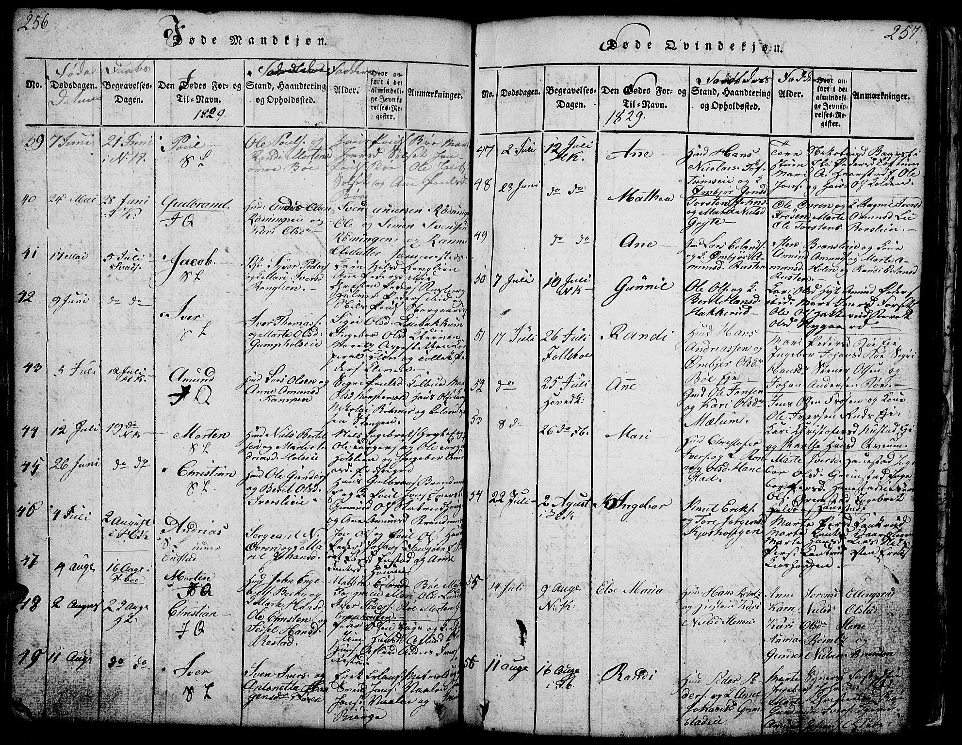 Gausdal prestekontor, AV/SAH-PREST-090/H/Ha/Hab/L0001: Parish register (copy) no. 1, 1817-1848, p. 256-257