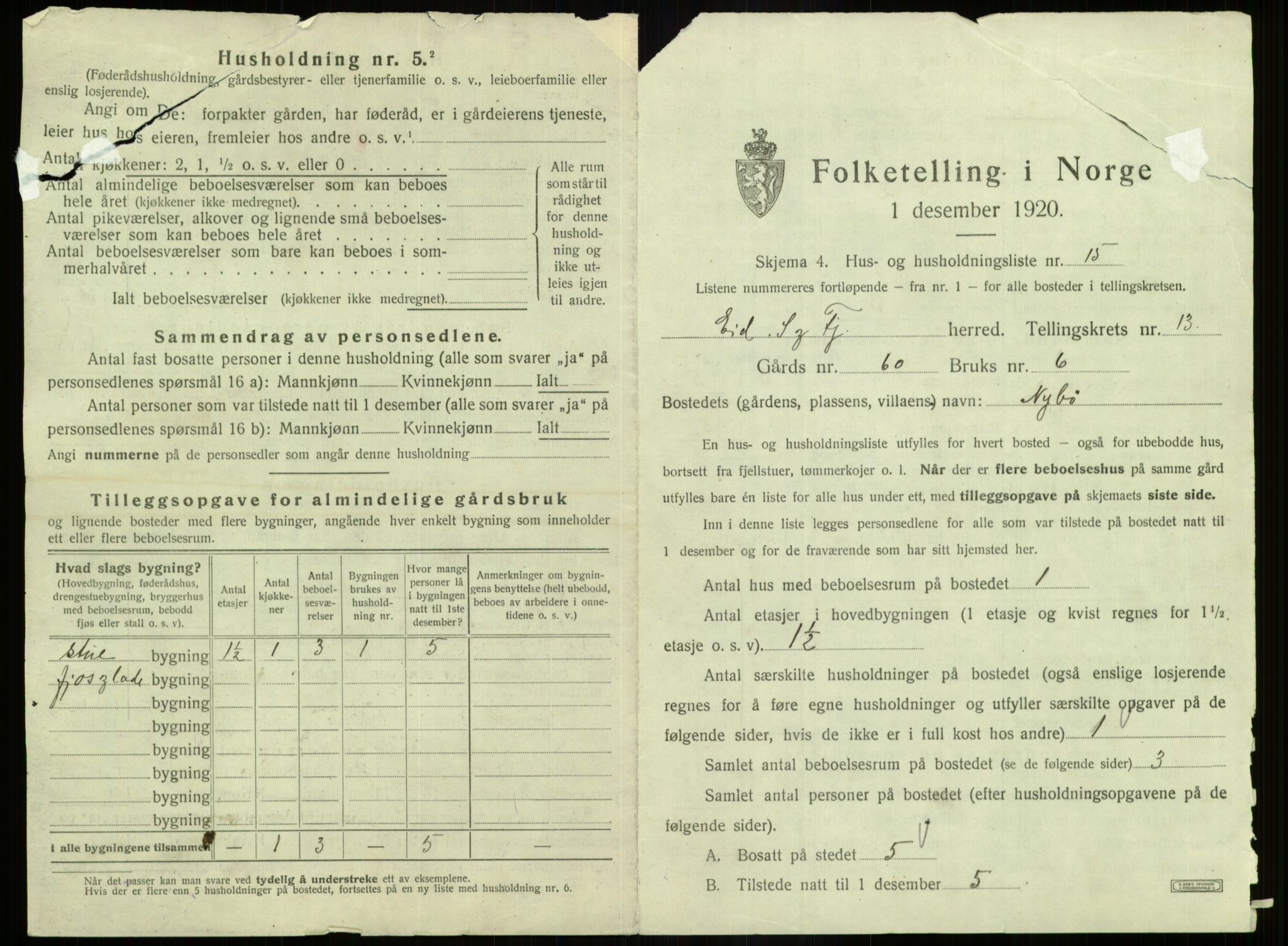 SAB, 1920 census for Eid, 1920, p. 1139