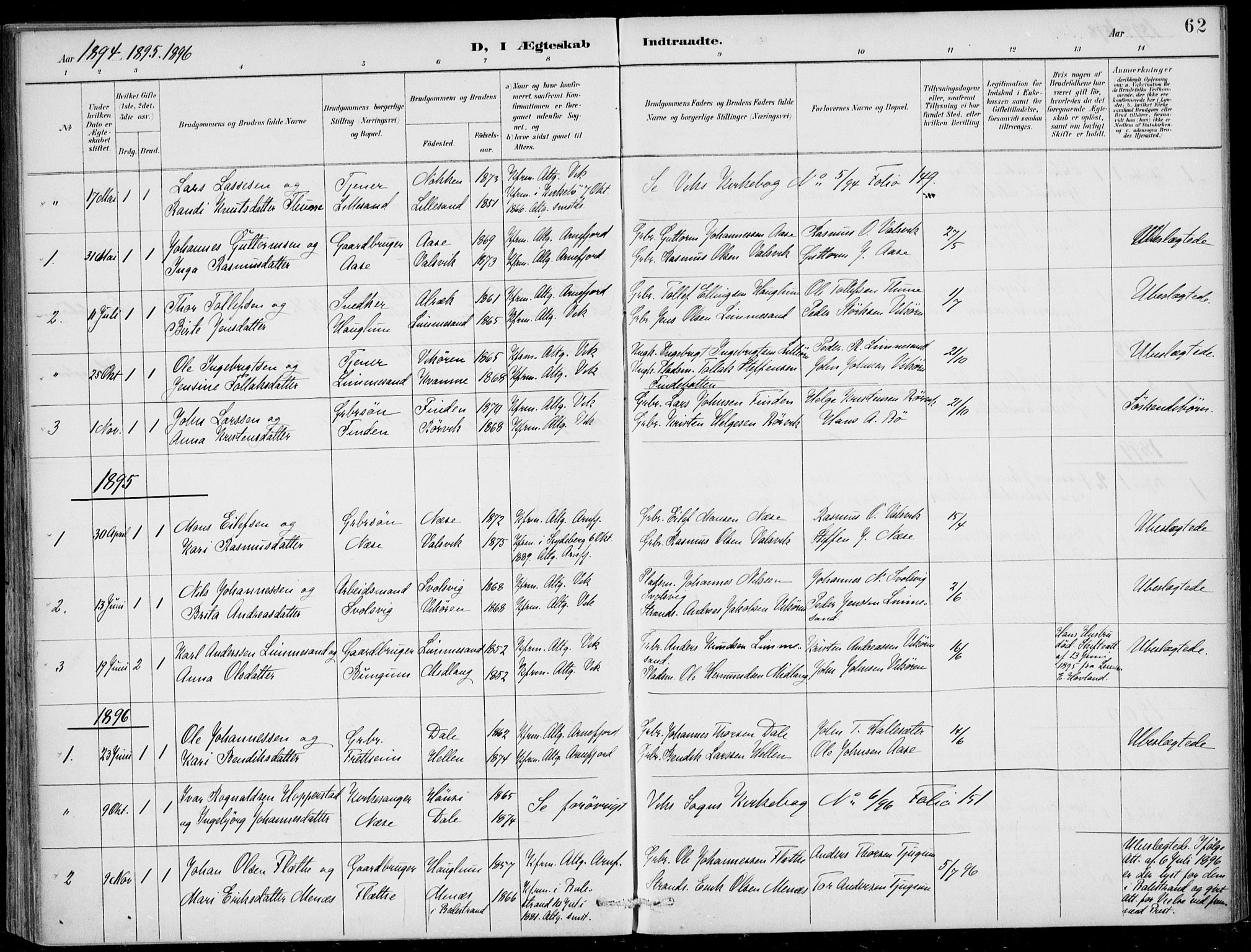 Vik sokneprestembete, SAB/A-81501: Parish register (official) no. C  2, 1891-1910, p. 62
