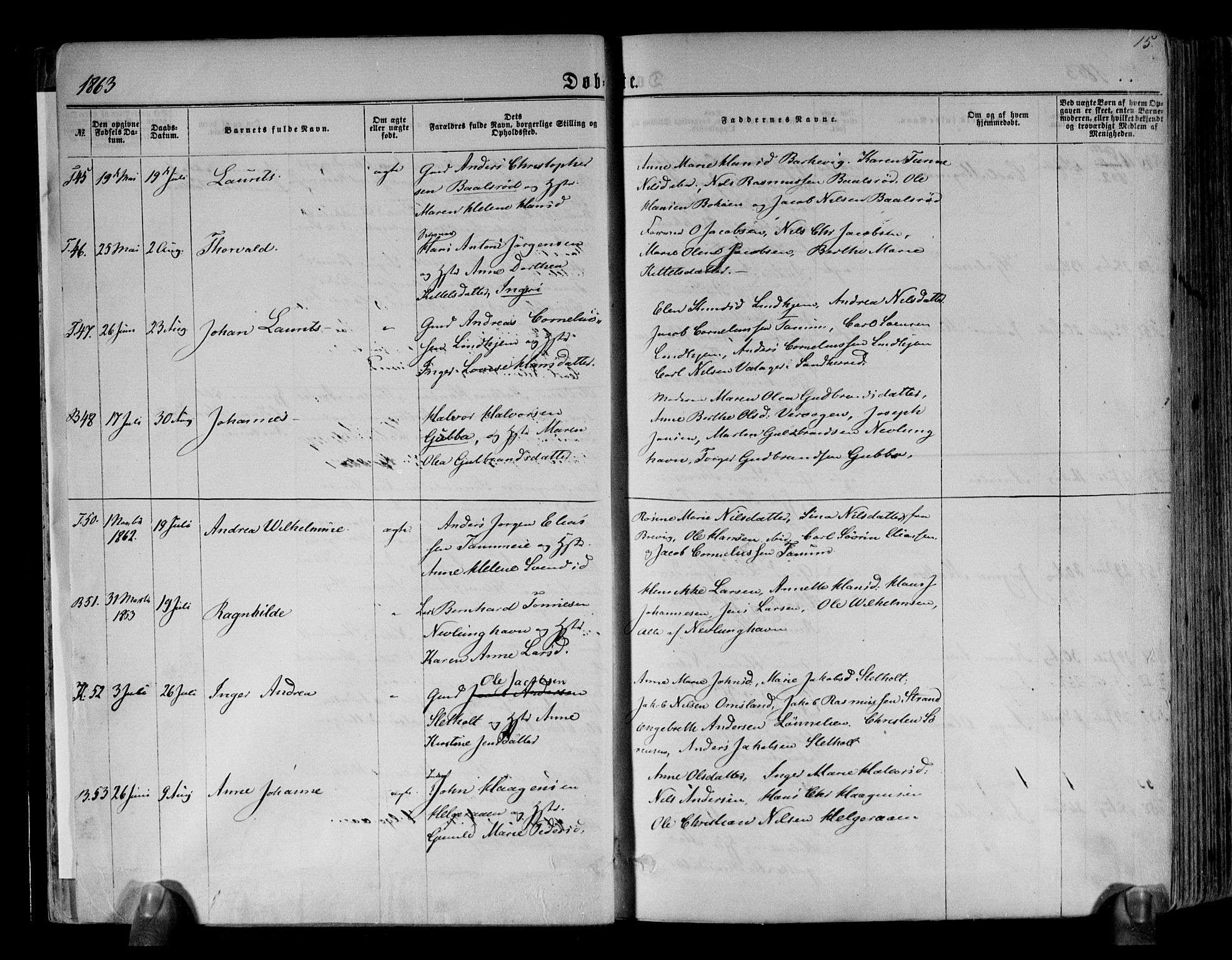 Brunlanes kirkebøker, SAKO/A-342/F/Fa/L0005: Parish register (official) no. I 5, 1862-1877, p. 15