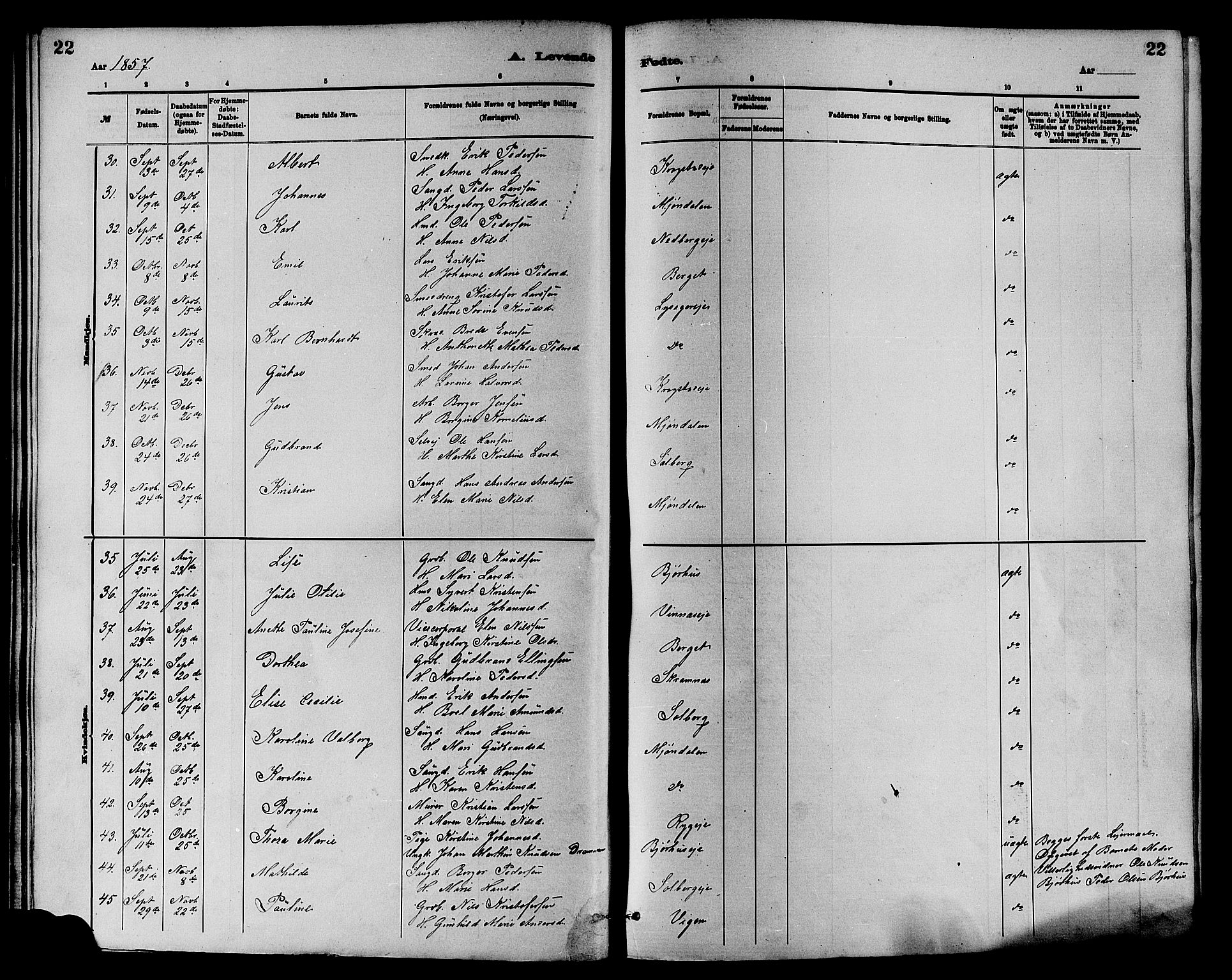 Nedre Eiker kirkebøker, AV/SAKO-A-612/F/Fa/L0001: Parish register (official) no. 1, 1853-1877, p. 22
