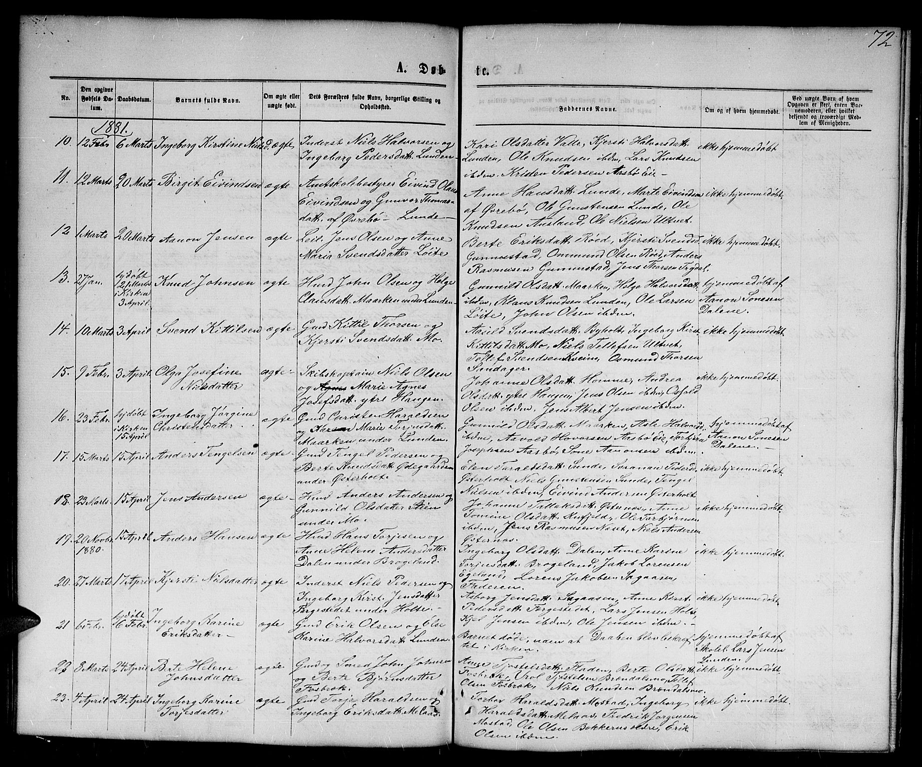 Gjerstad sokneprestkontor, SAK/1111-0014/F/Fb/Fba/L0006: Parish register (copy) no. B 6, 1868-1890, p. 72