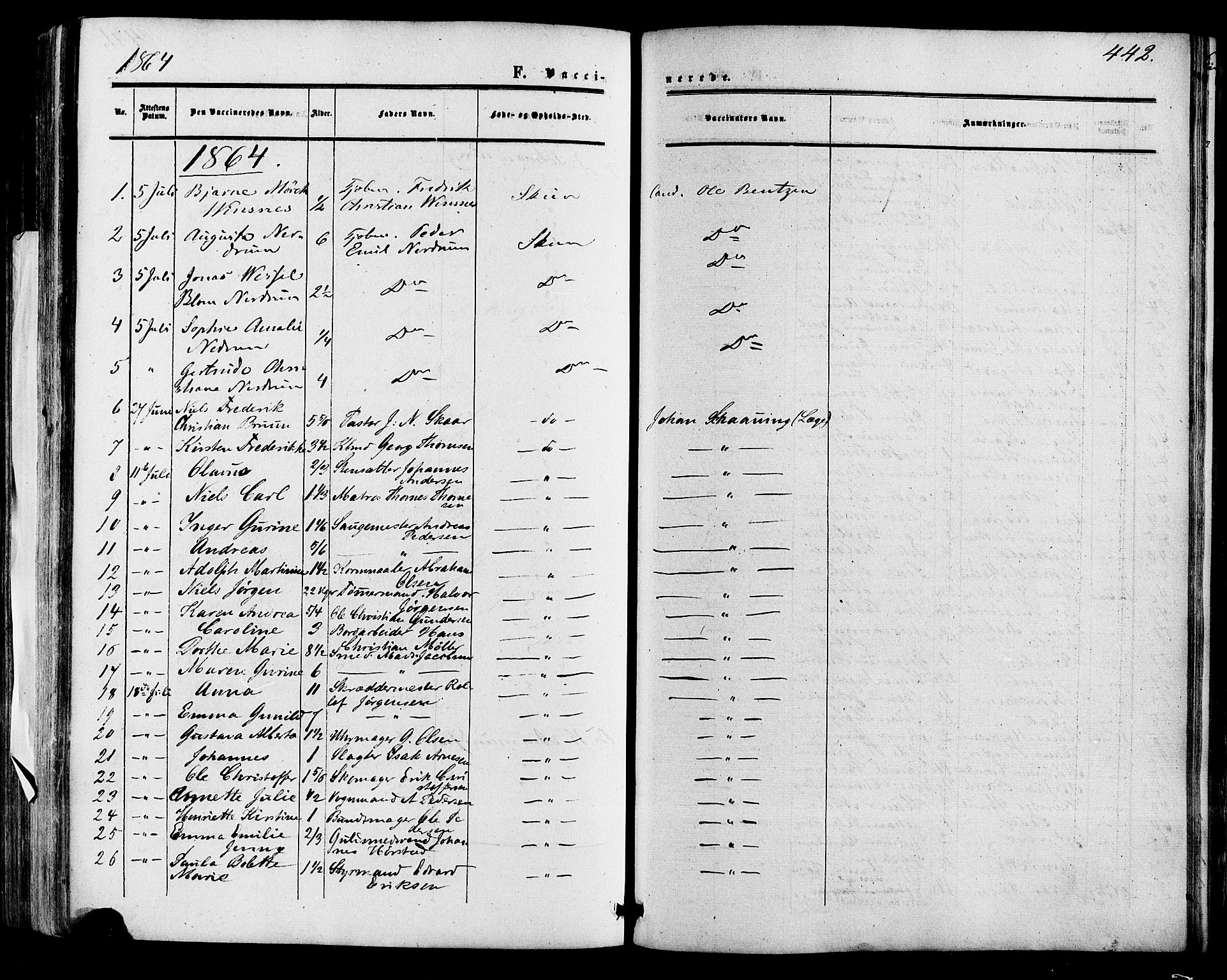 Skien kirkebøker, SAKO/A-302/F/Fa/L0007: Parish register (official) no. 7, 1856-1865, p. 442