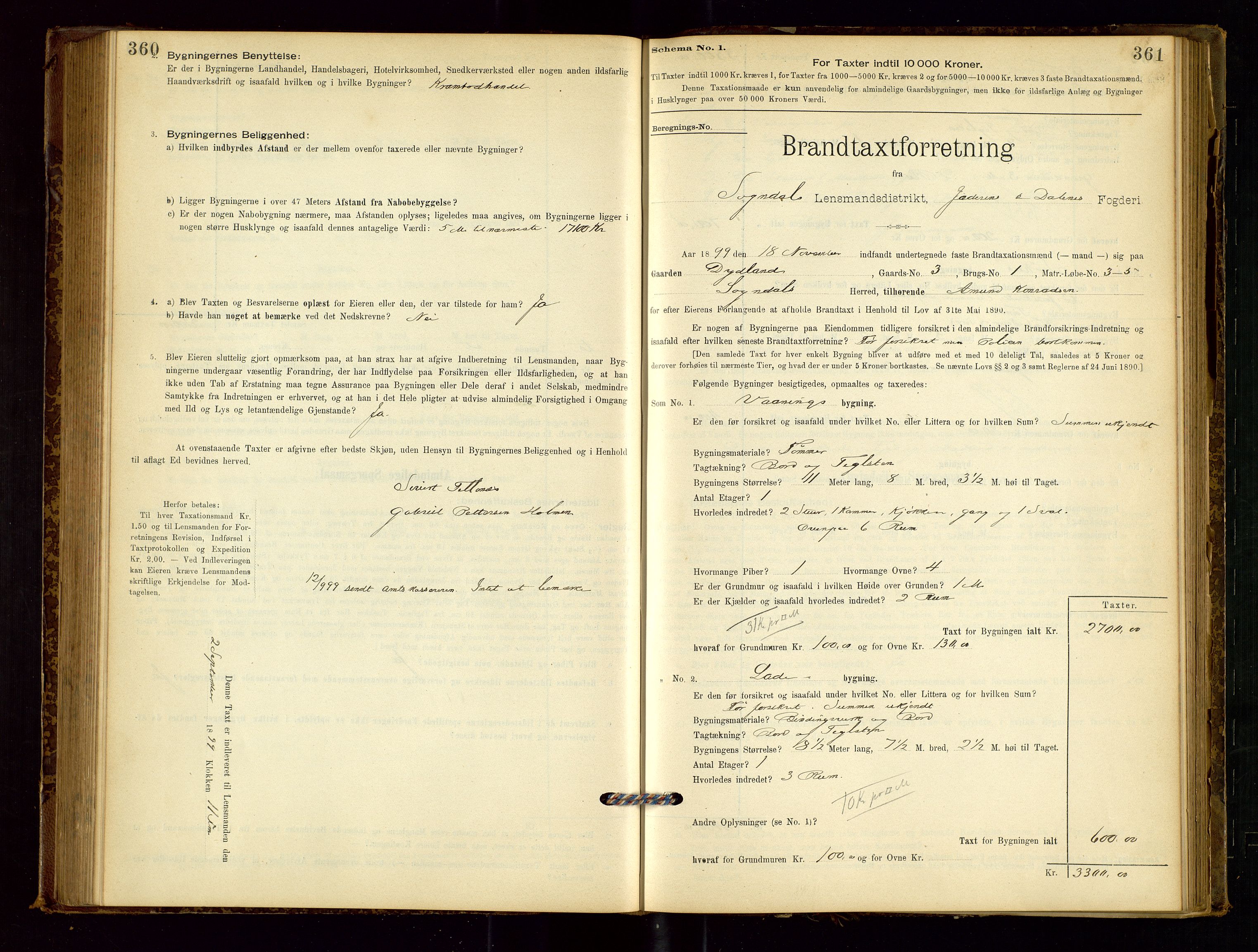 Sokndal lensmannskontor, AV/SAST-A-100417/Gob/L0001: "Brandtaxt-Protokol", 1895-1902, p. 360-361