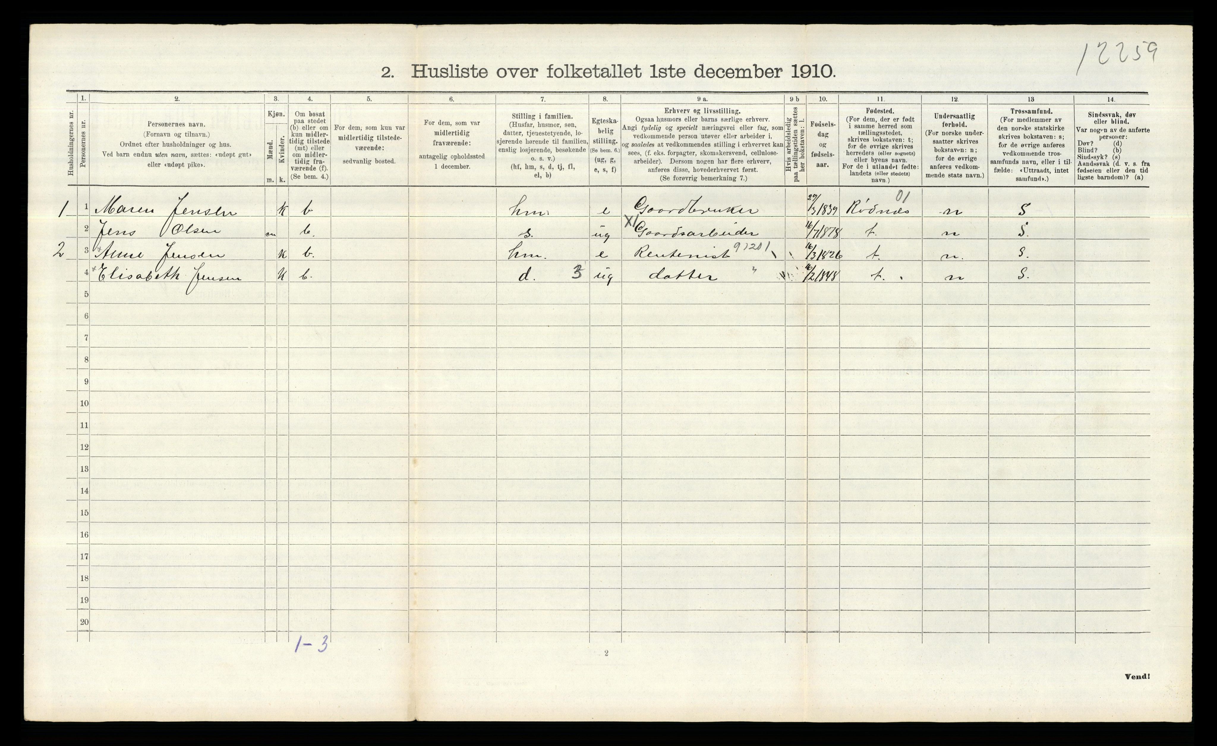 RA, 1910 census for Aremark, 1910, p. 588