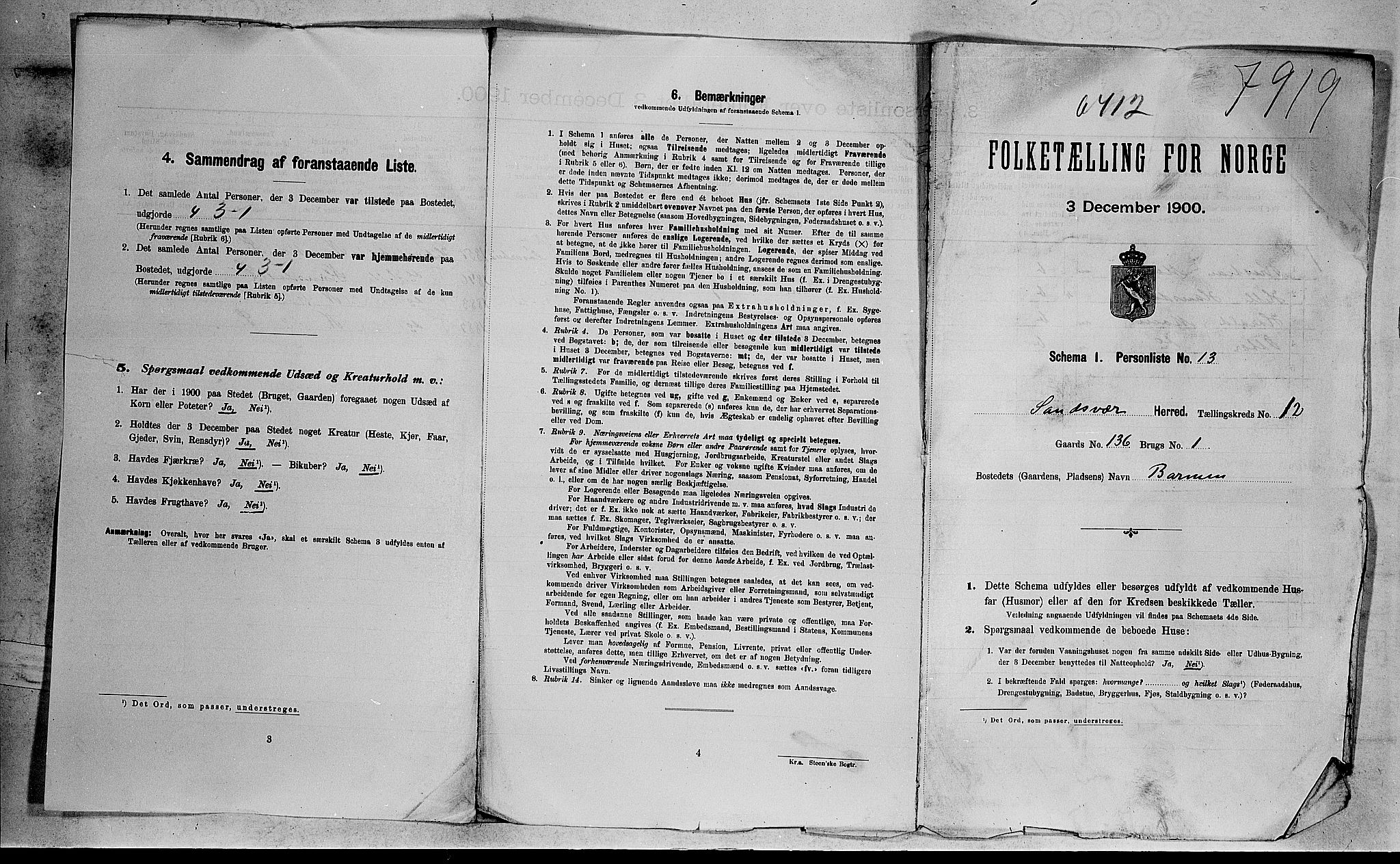 RA, 1900 census for Sandsvær, 1900, p. 34