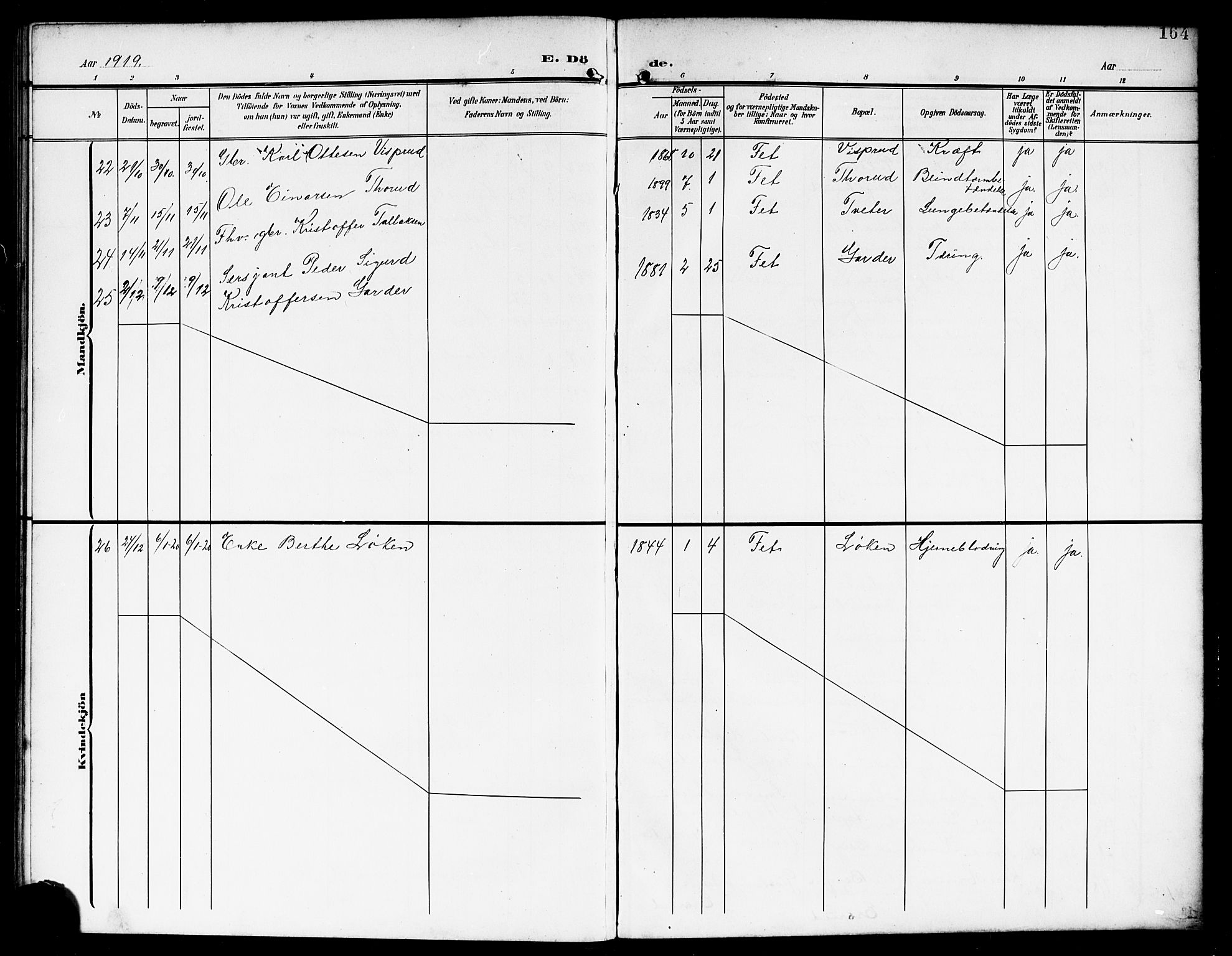 Fet prestekontor Kirkebøker, AV/SAO-A-10370a/G/Ga/L0008: Parish register (copy) no. I 8, 1907-1920, p. 164