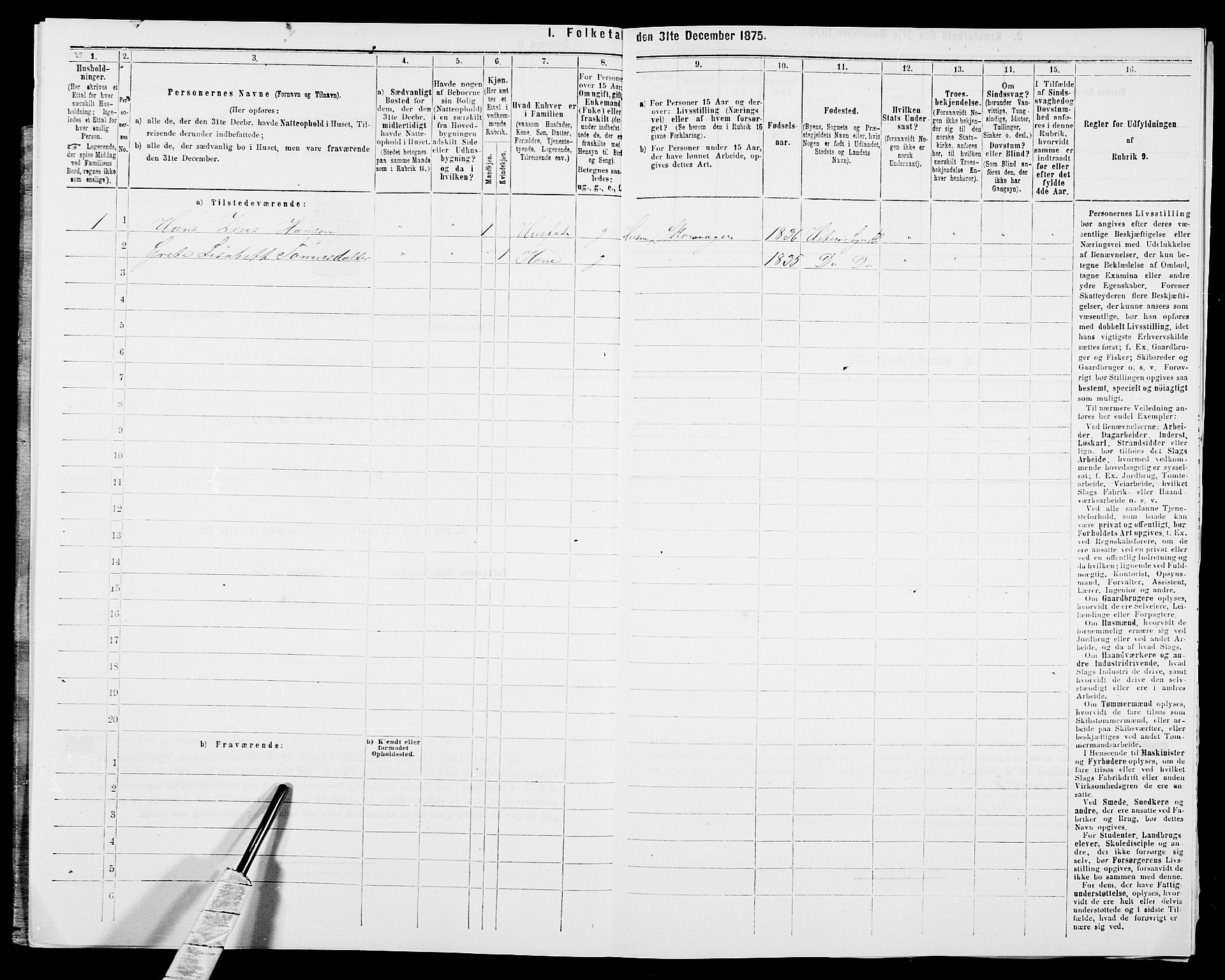 SAK, 1875 census for 1042L Flekkefjord/Nes og Hidra, 1875, p. 406