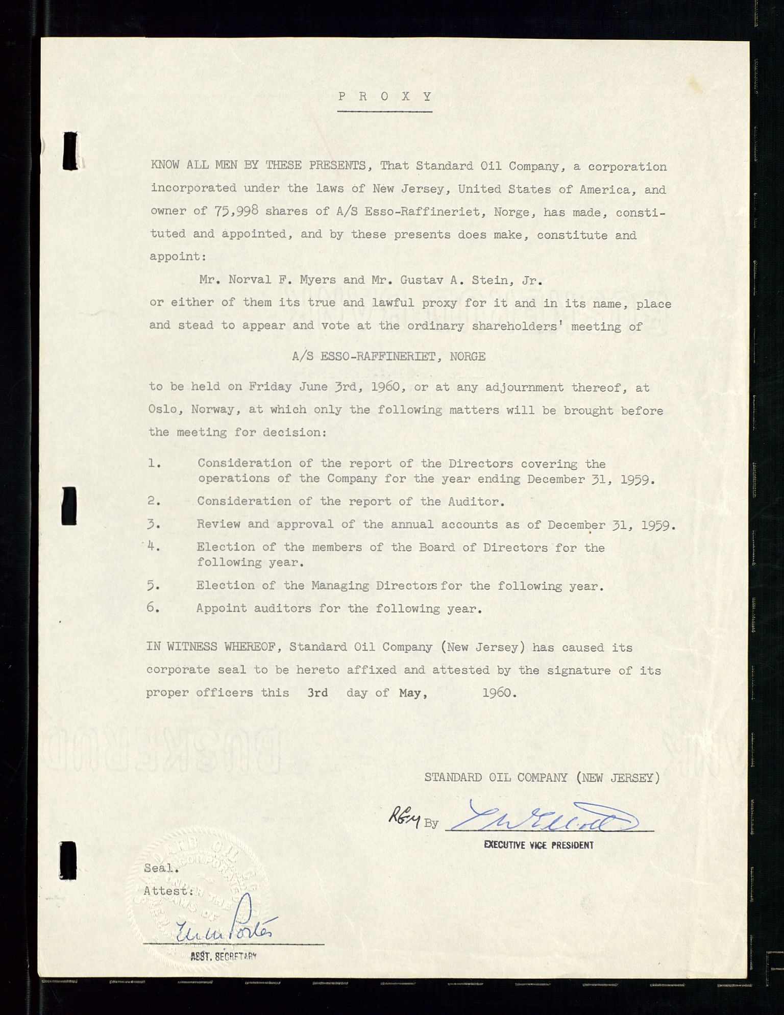PA 1537 - A/S Essoraffineriet Norge, AV/SAST-A-101957/A/Aa/L0001/0002: Styremøter / Shareholder meetings, board meetings, by laws (vedtekter), 1957-1960, p. 35