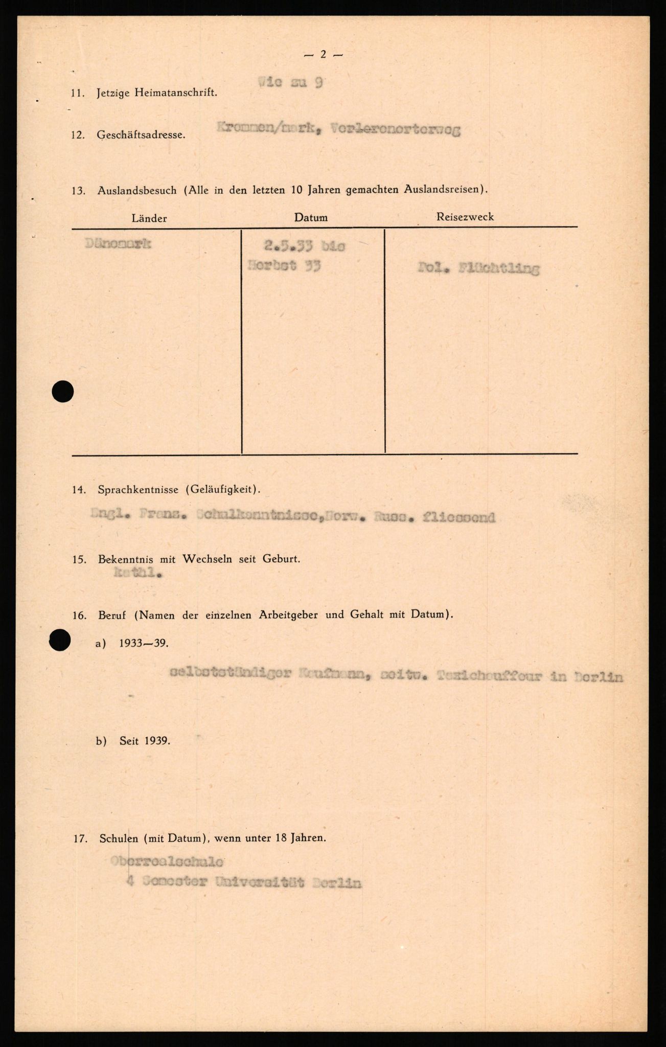 Forsvaret, Forsvarets overkommando II, AV/RA-RAFA-3915/D/Db/L0018: CI Questionaires. Tyske okkupasjonsstyrker i Norge. Tyskere., 1945-1946, p. 355